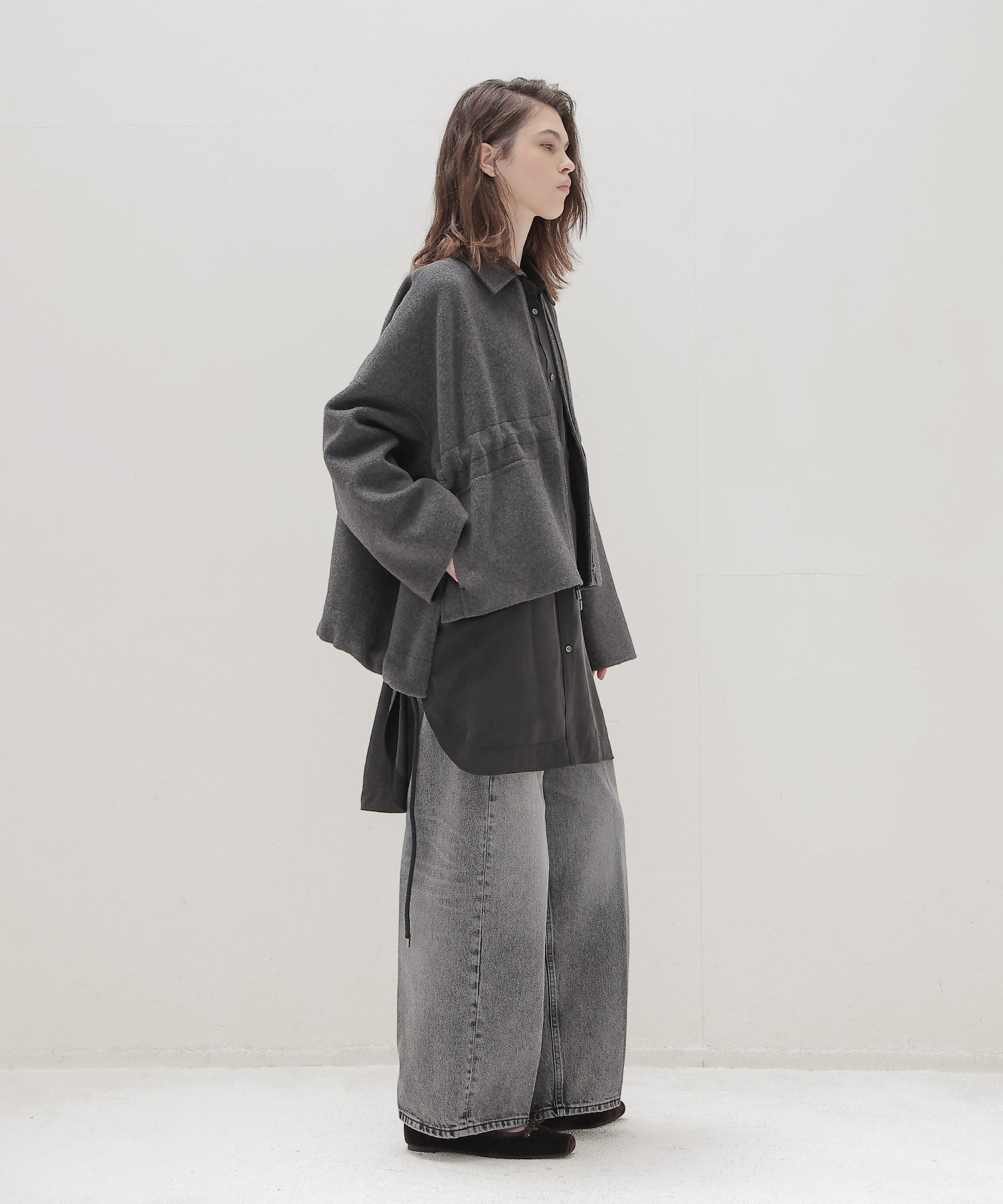 beaver long zip rever short coat