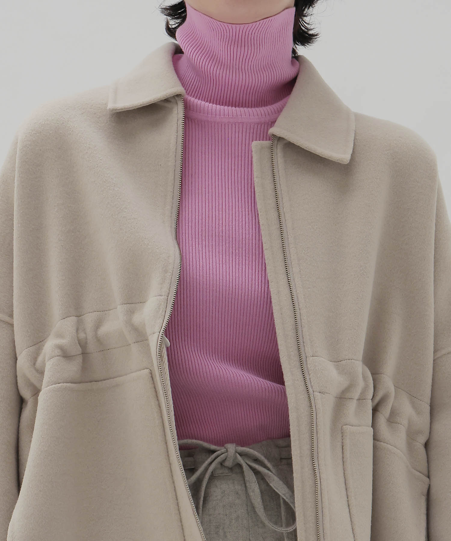 beaver long zip rever short coat
