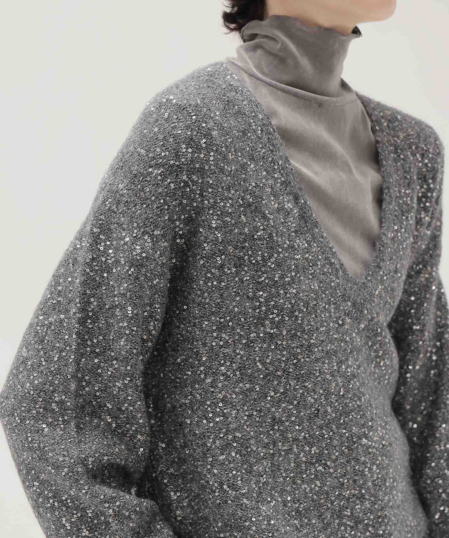 sequins lame deep Vneck pullover