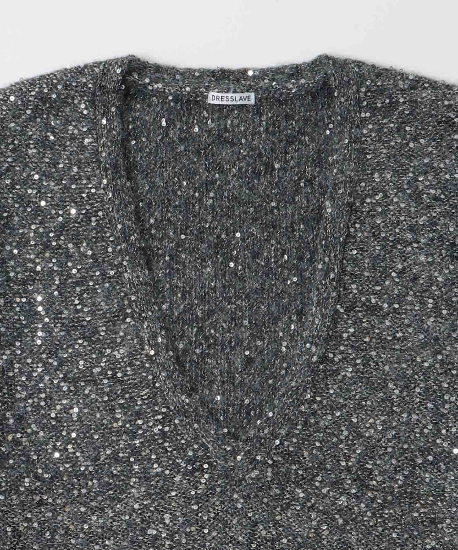 sequins lame deep Vneck pullover
