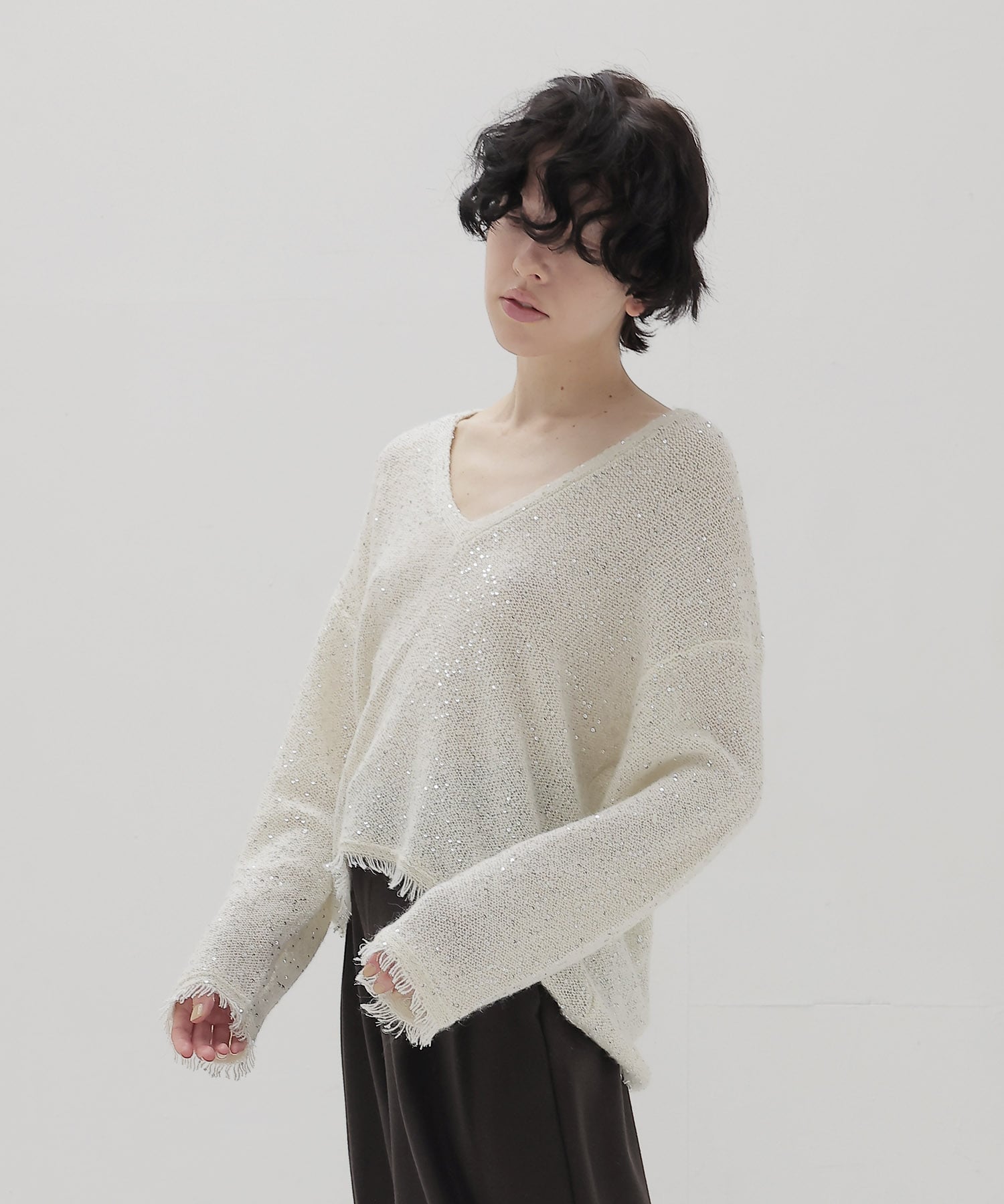 sequins lame deep Vneck pullover