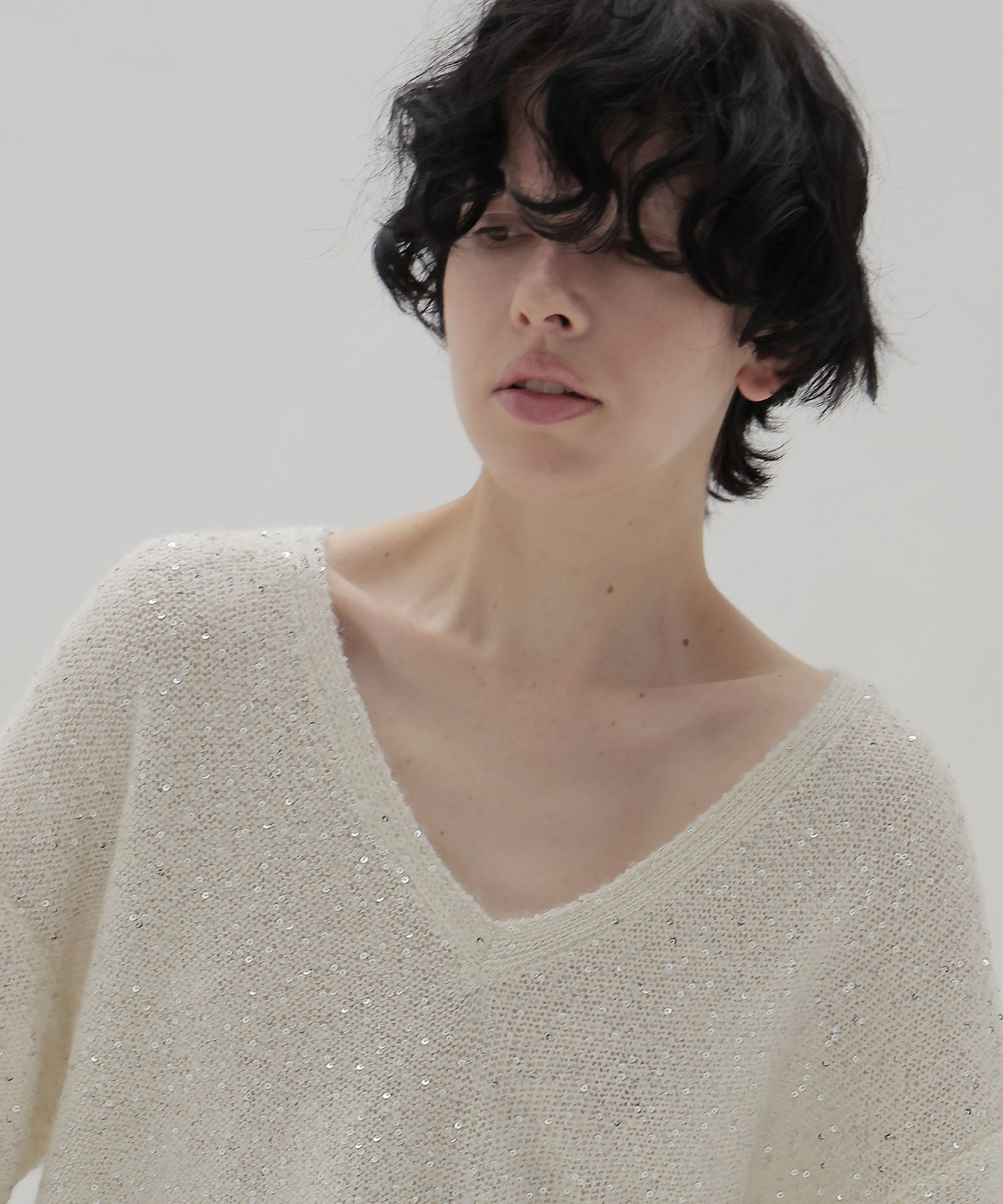 sequins lame deep Vneck pullover