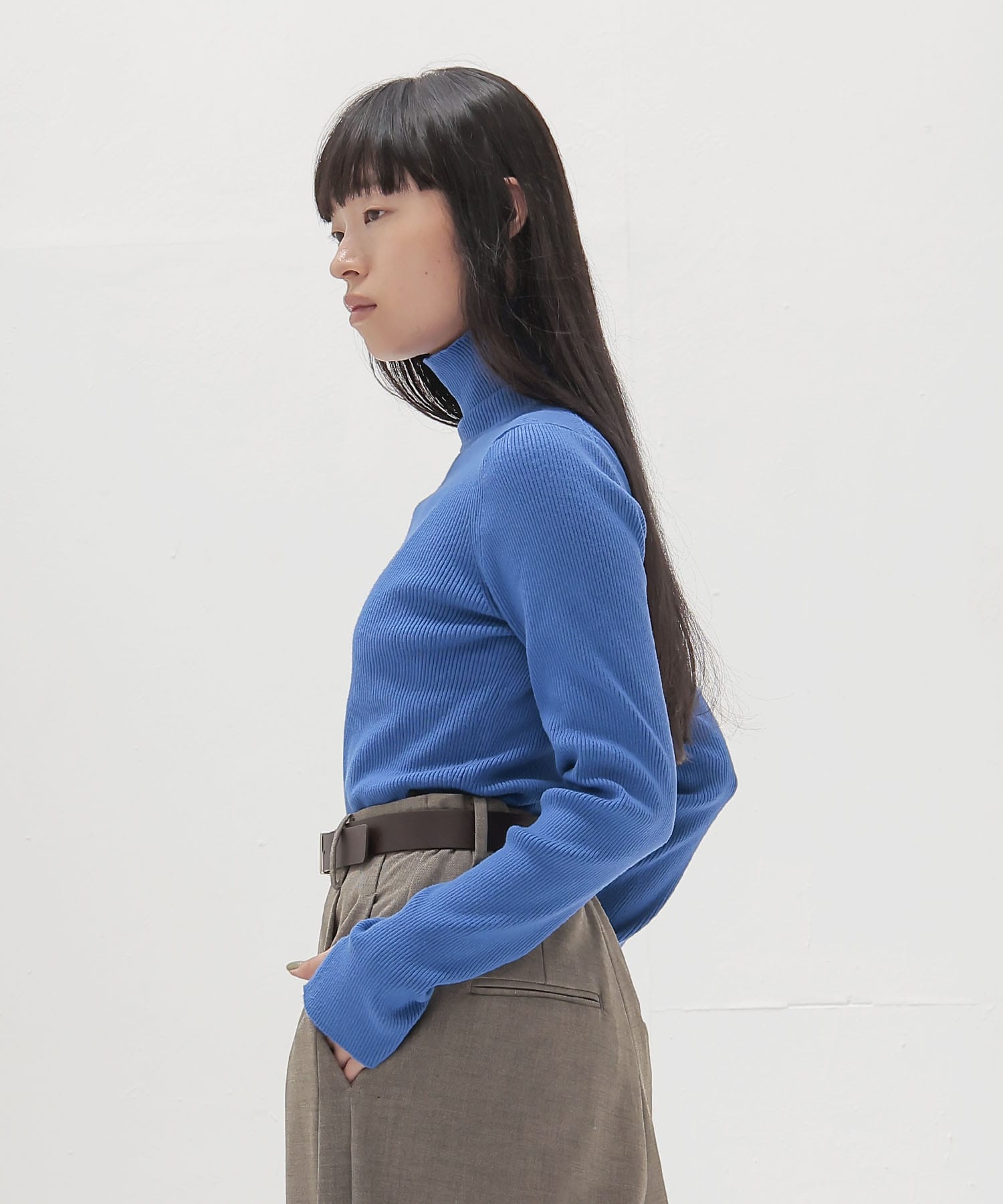 cutout rib turtleneck pull