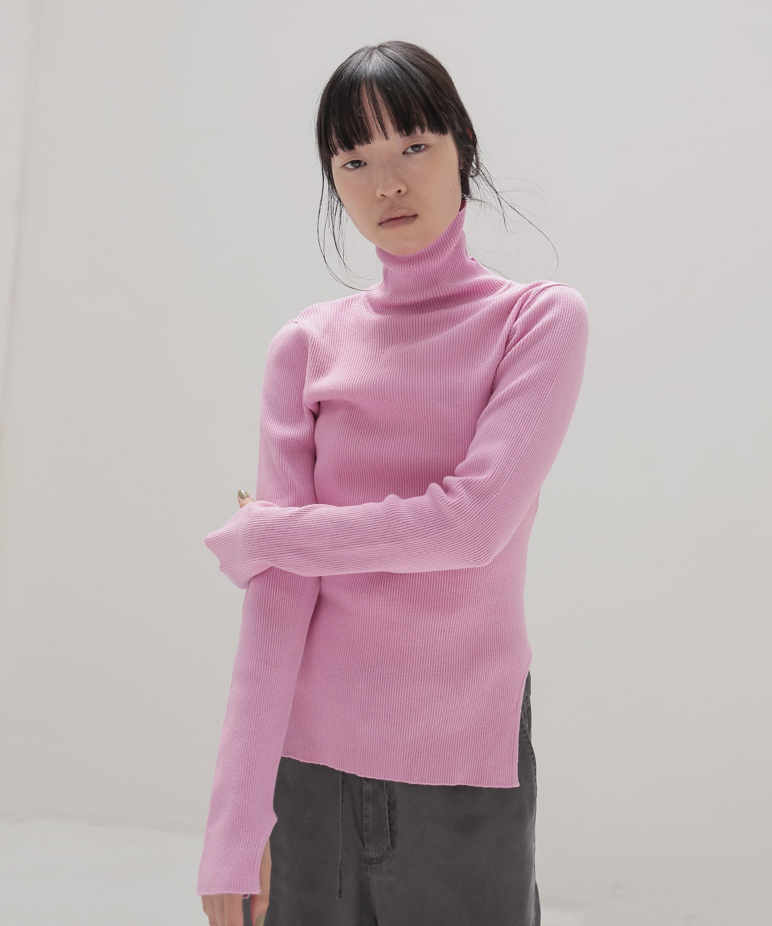 cutout rib turtleneck pull