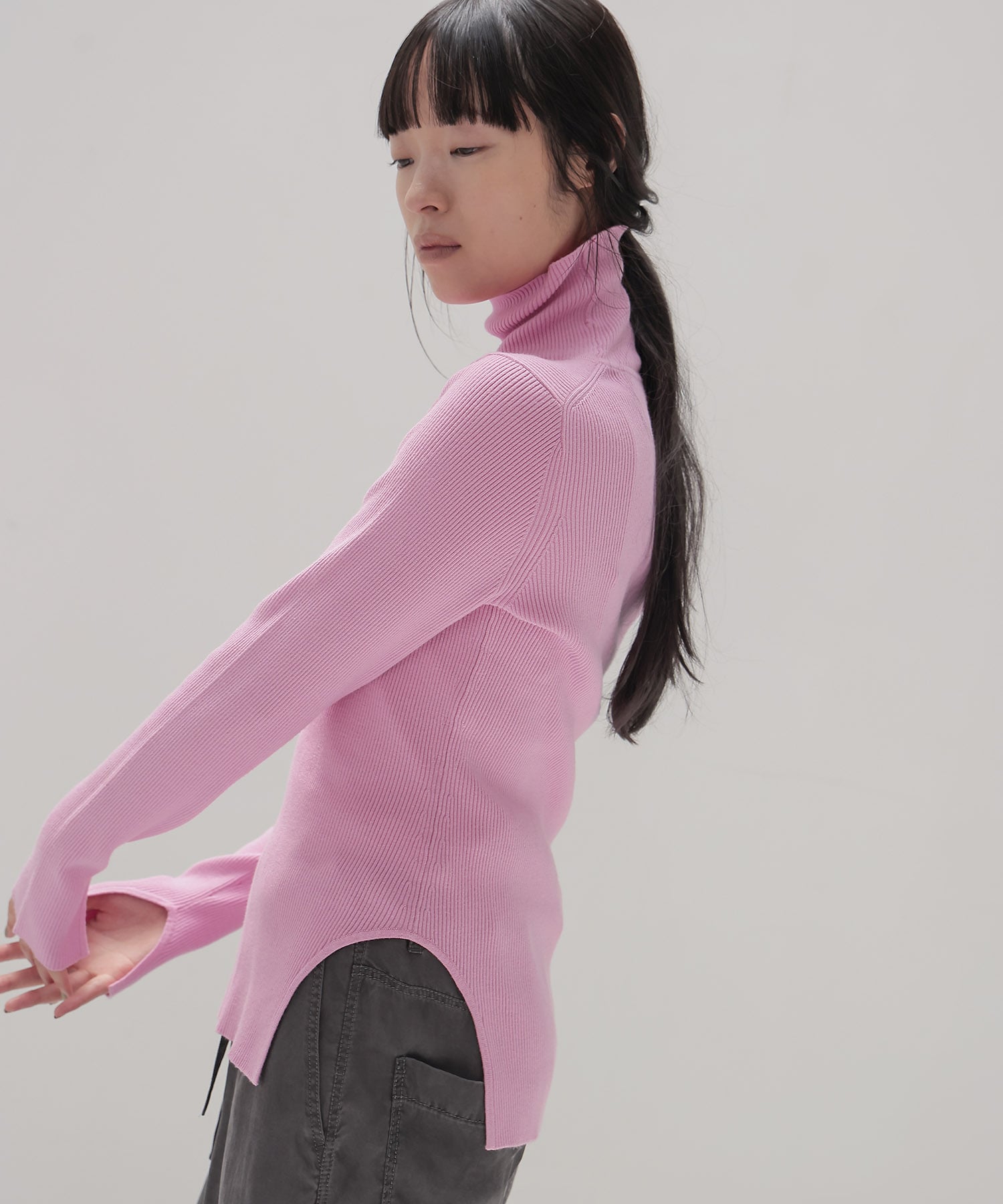 cutout rib turtleneck pull