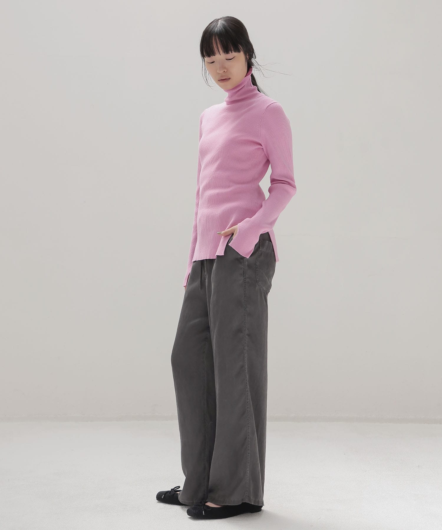 cutout rib turtleneck pull
