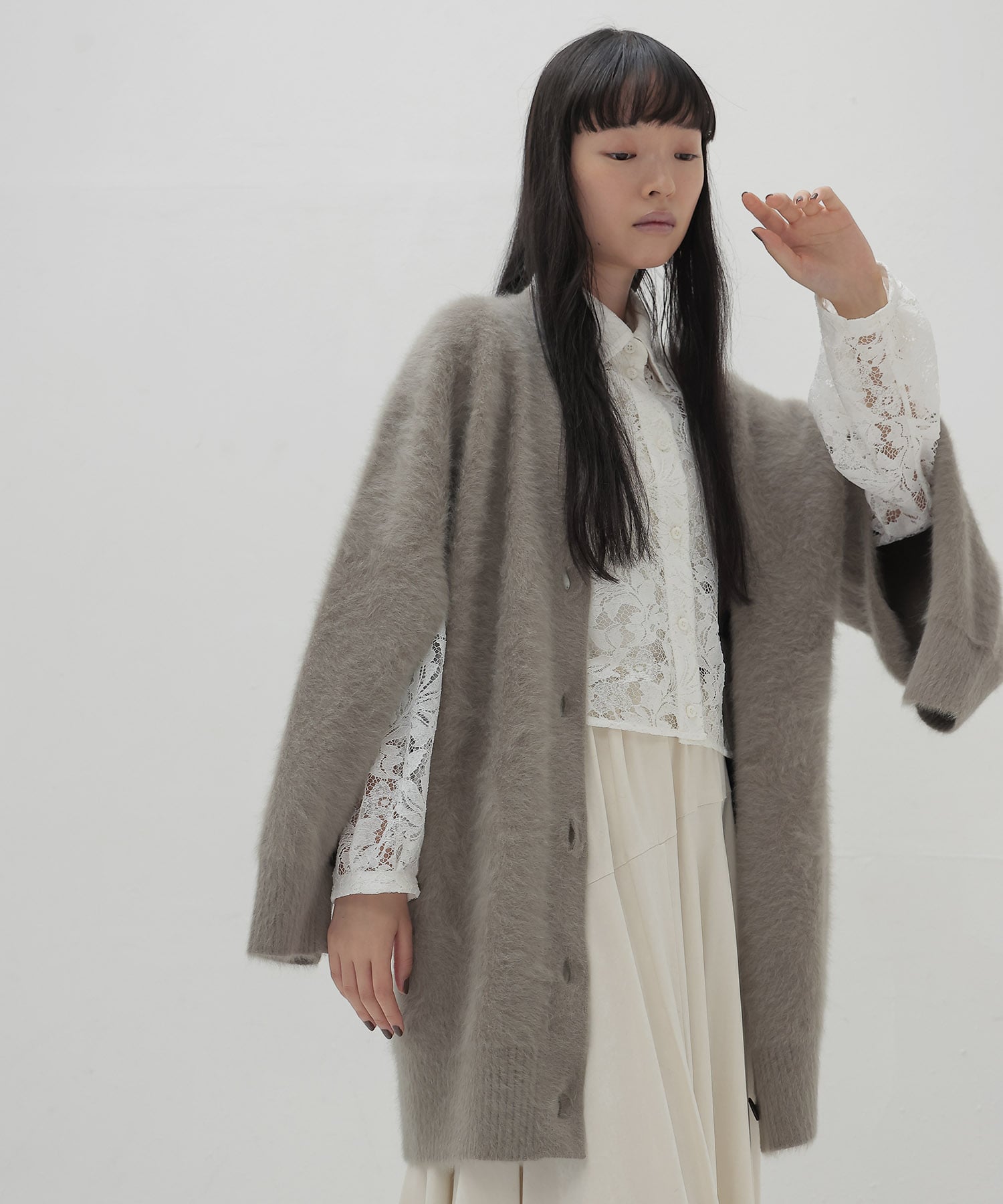 fox cashmere slit sleeve cardigan