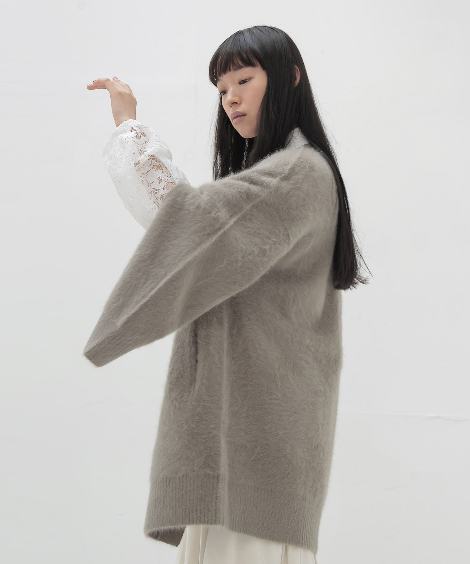 fox cashmere slit sleeve cardigan