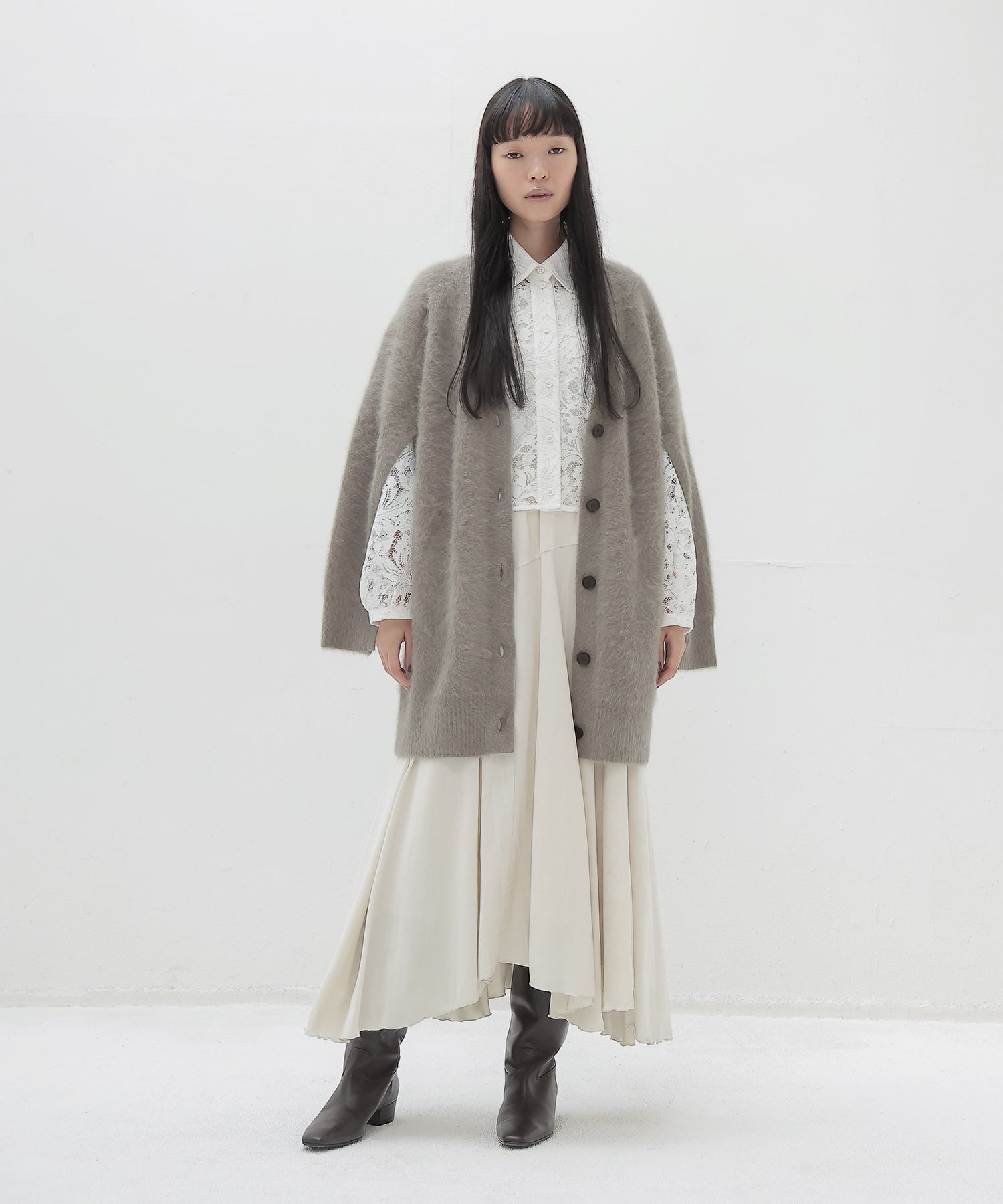 fox cashmere slit sleeve cardigan