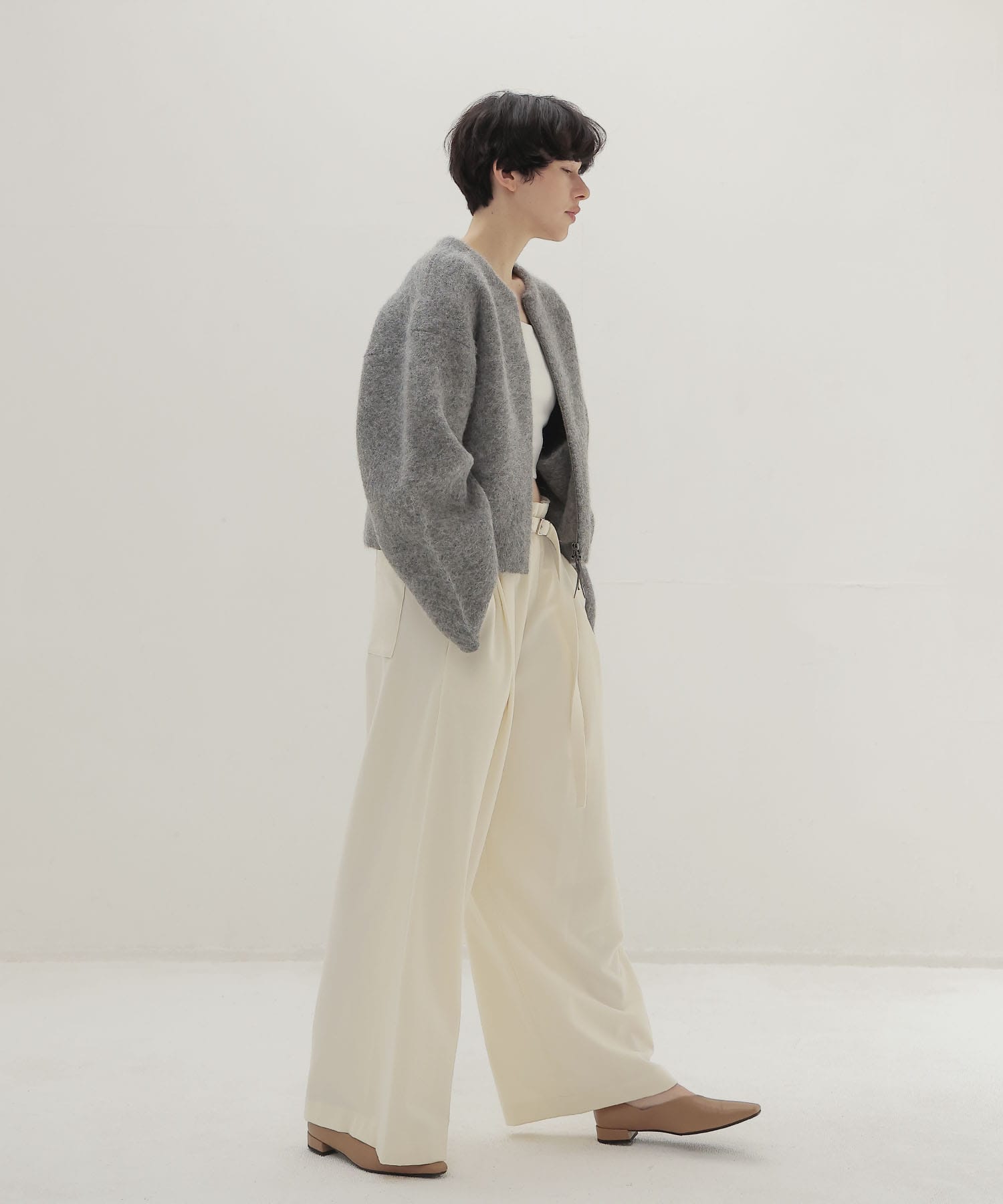 w brush waist gather pants