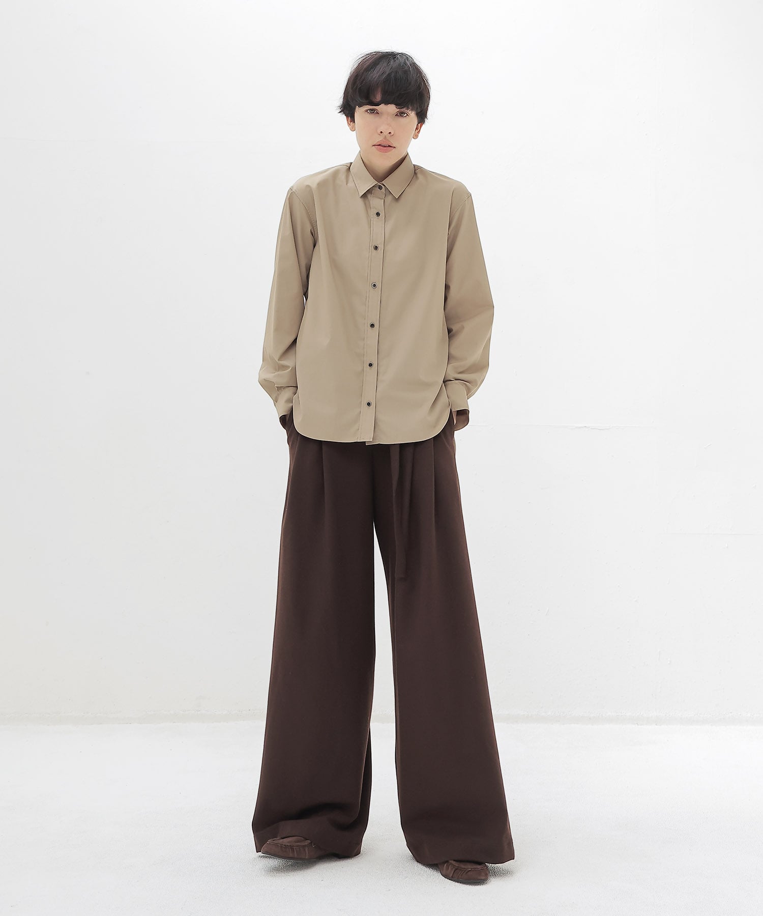 w brush waist gather pants