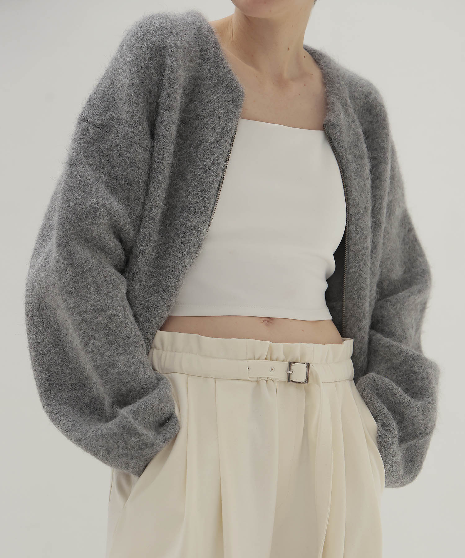 alpaca shaggy short zip jacket