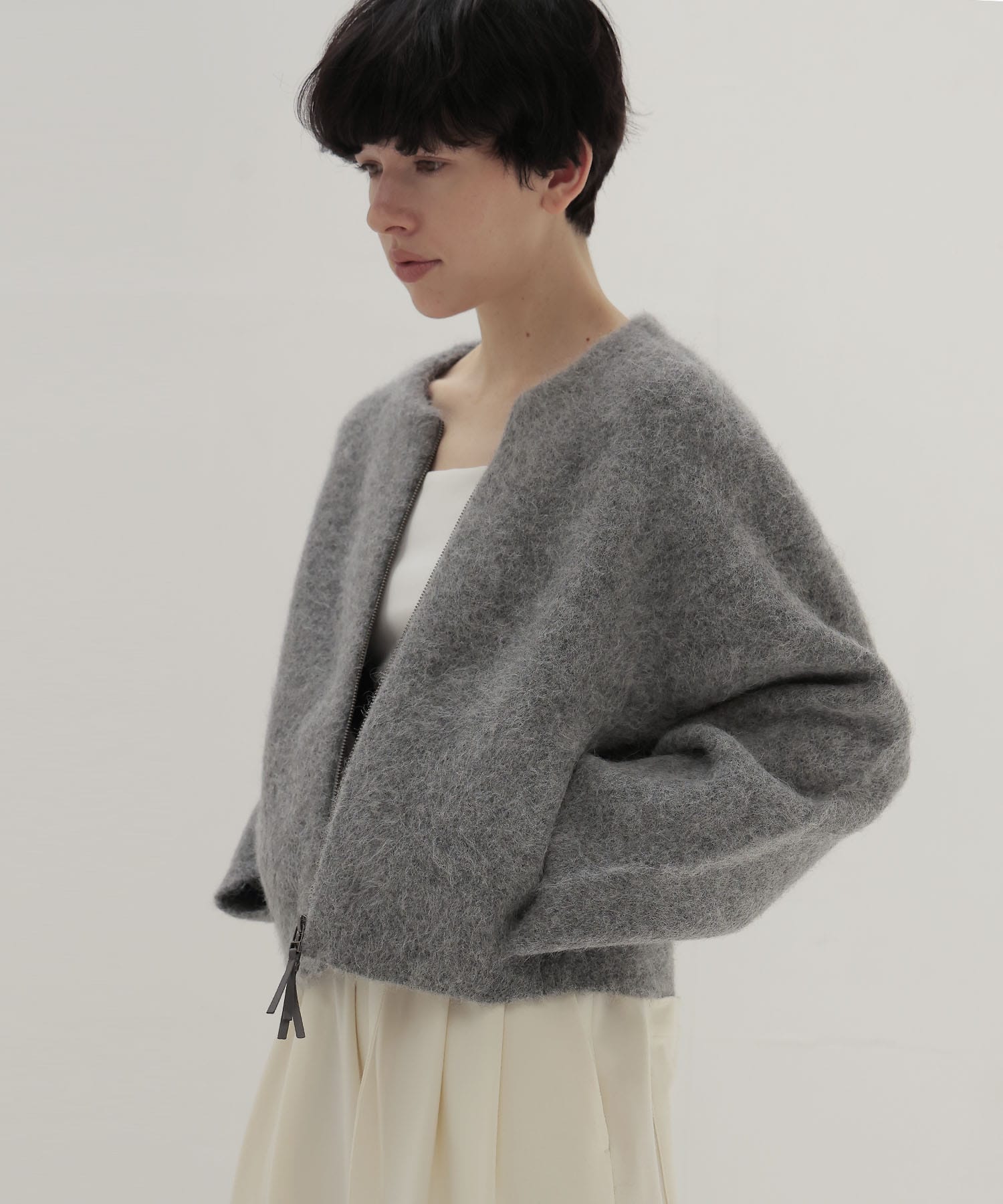 alpaca shaggy short zip jacket