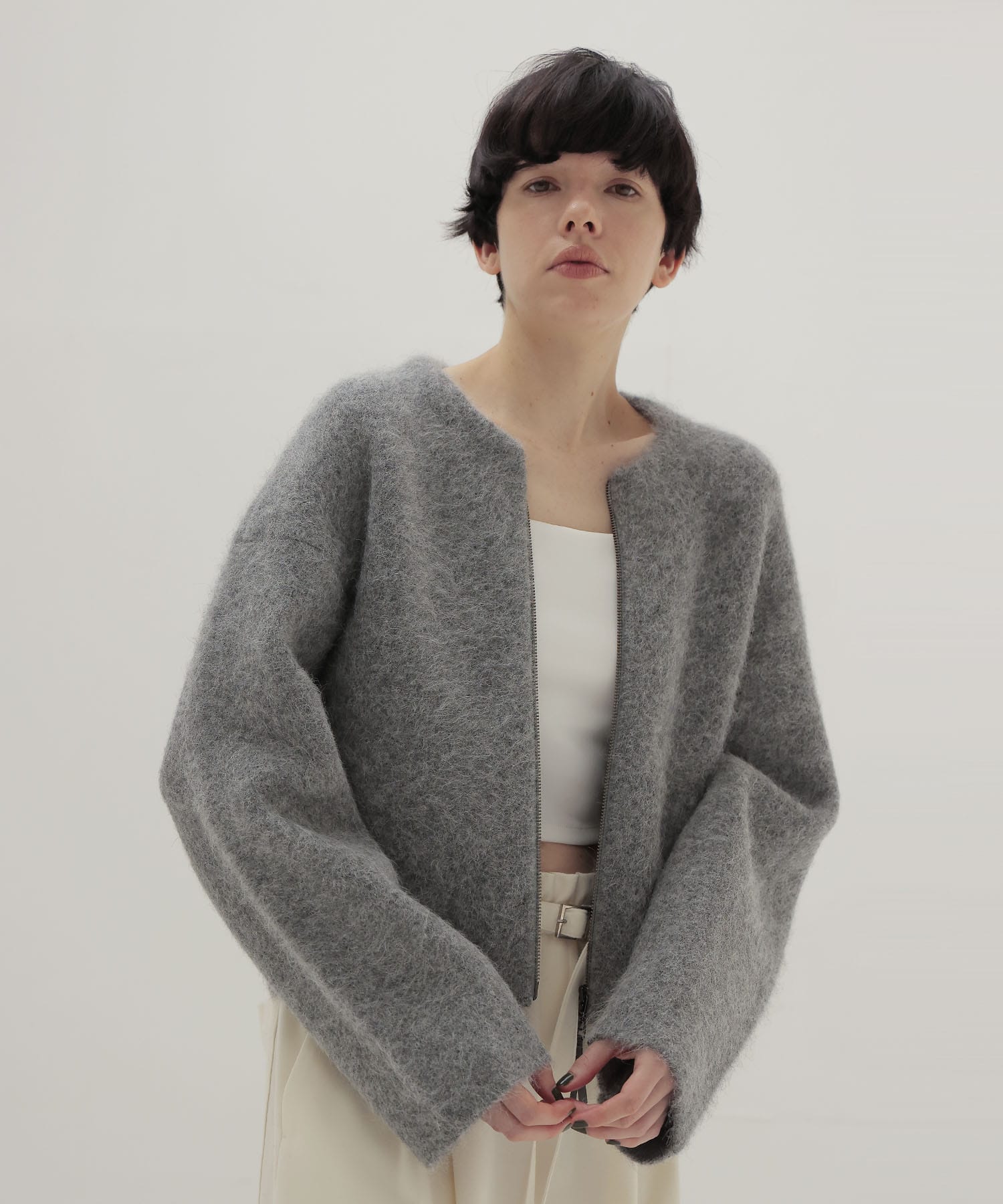 alpaca shaggy short zip jacket