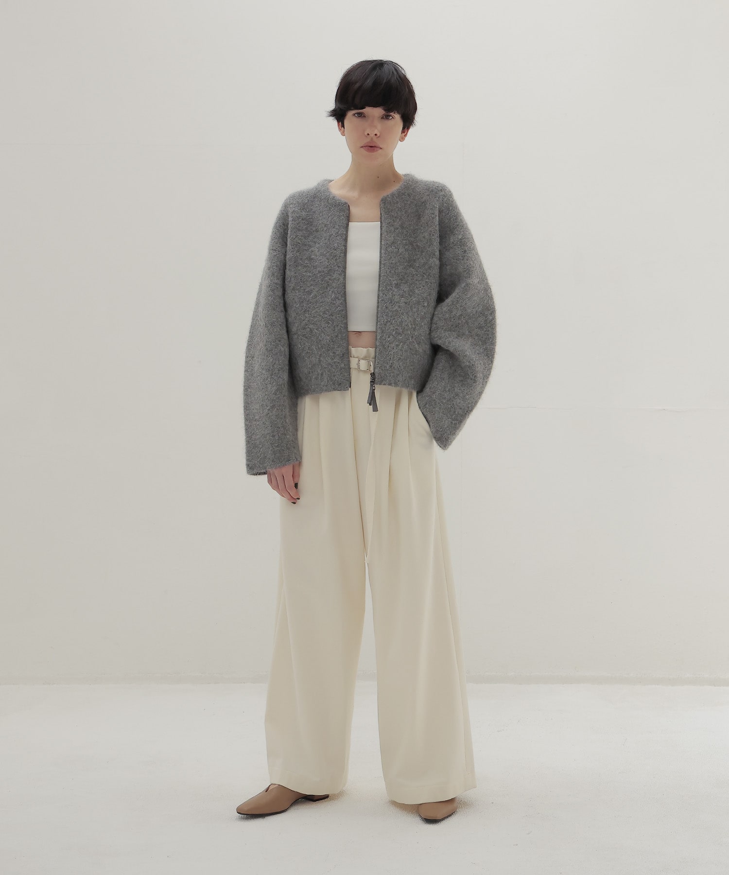 alpaca shaggy short zip jacket