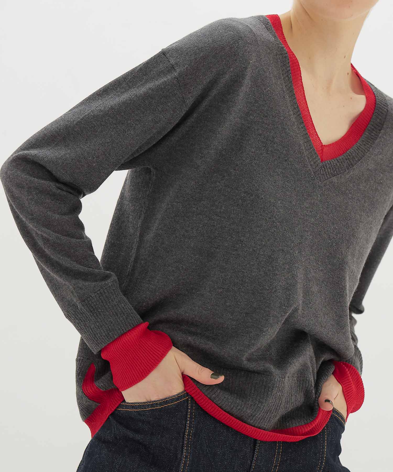 layered V neck pullover