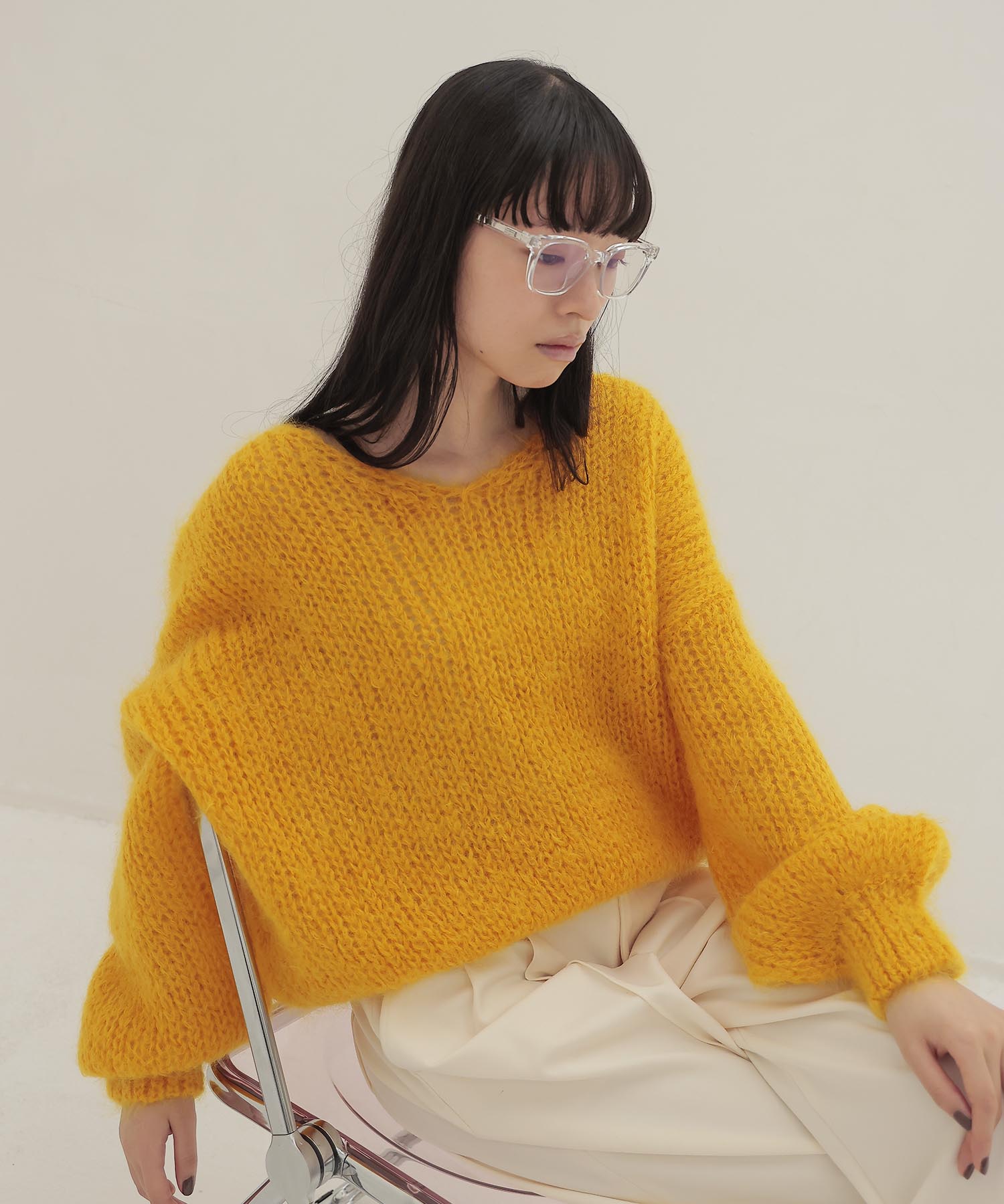 chunky mohair Vneck pullover