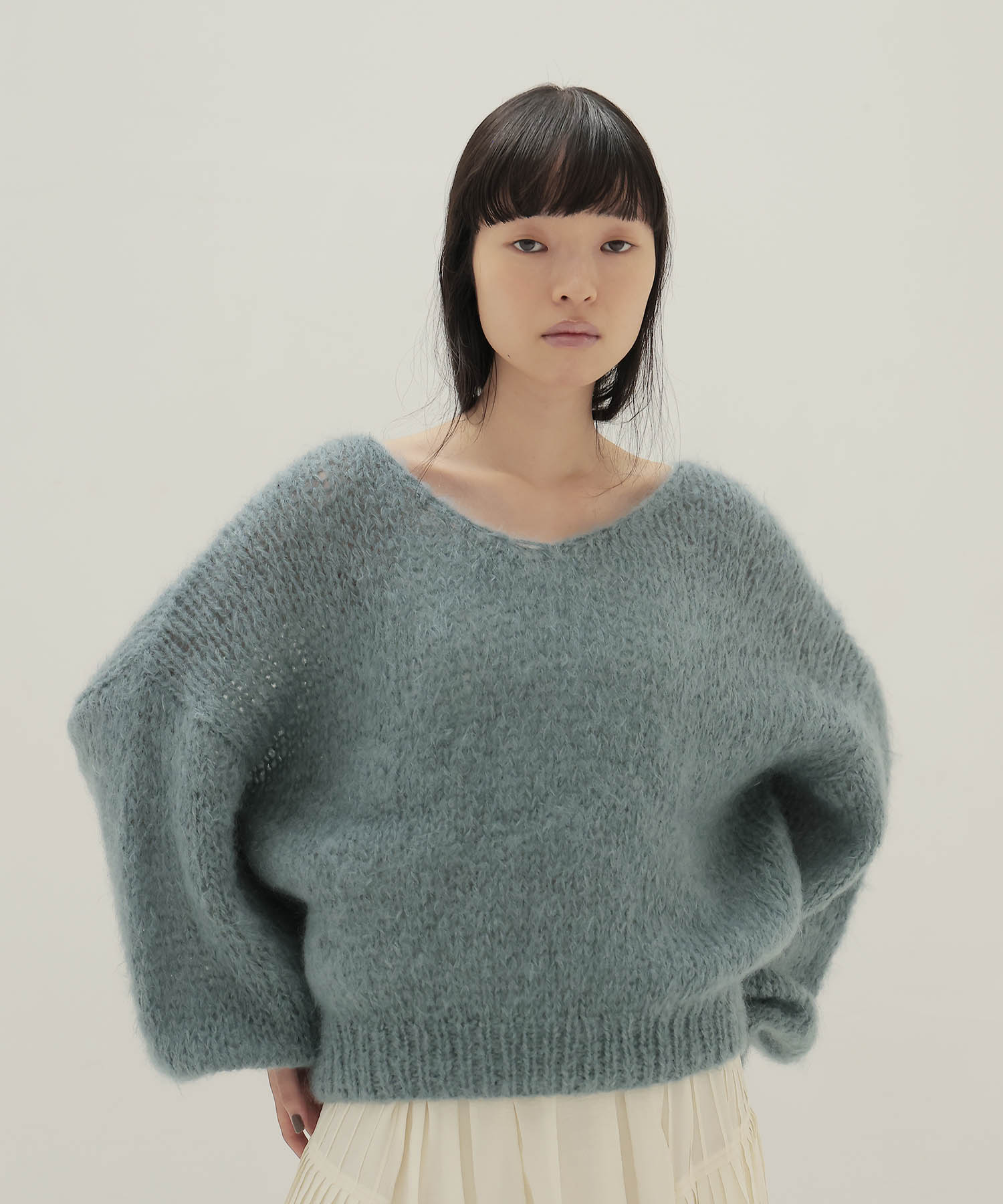 chunky mohair Vneck pullover