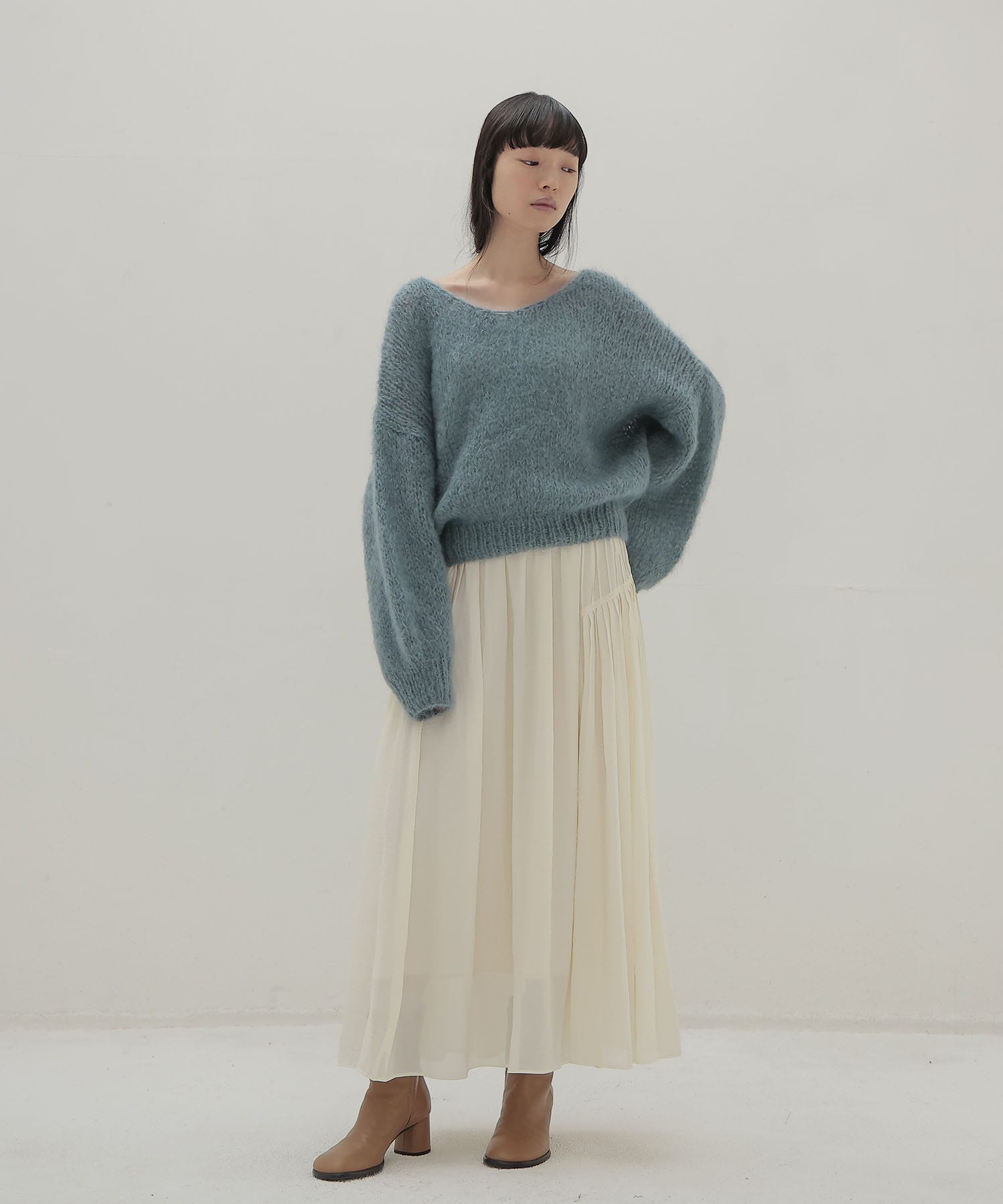 chunky mohair Vneck pullover