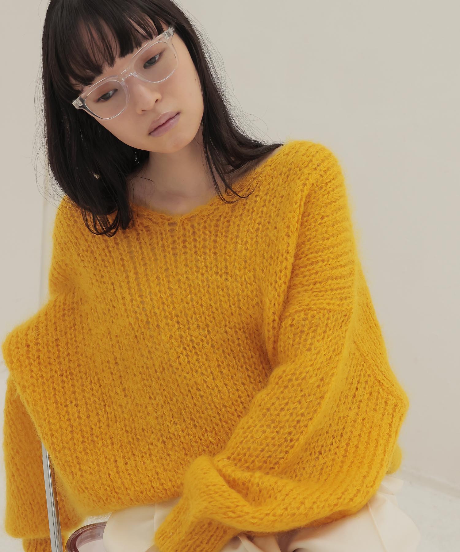 chunky mohair Vneck pullover