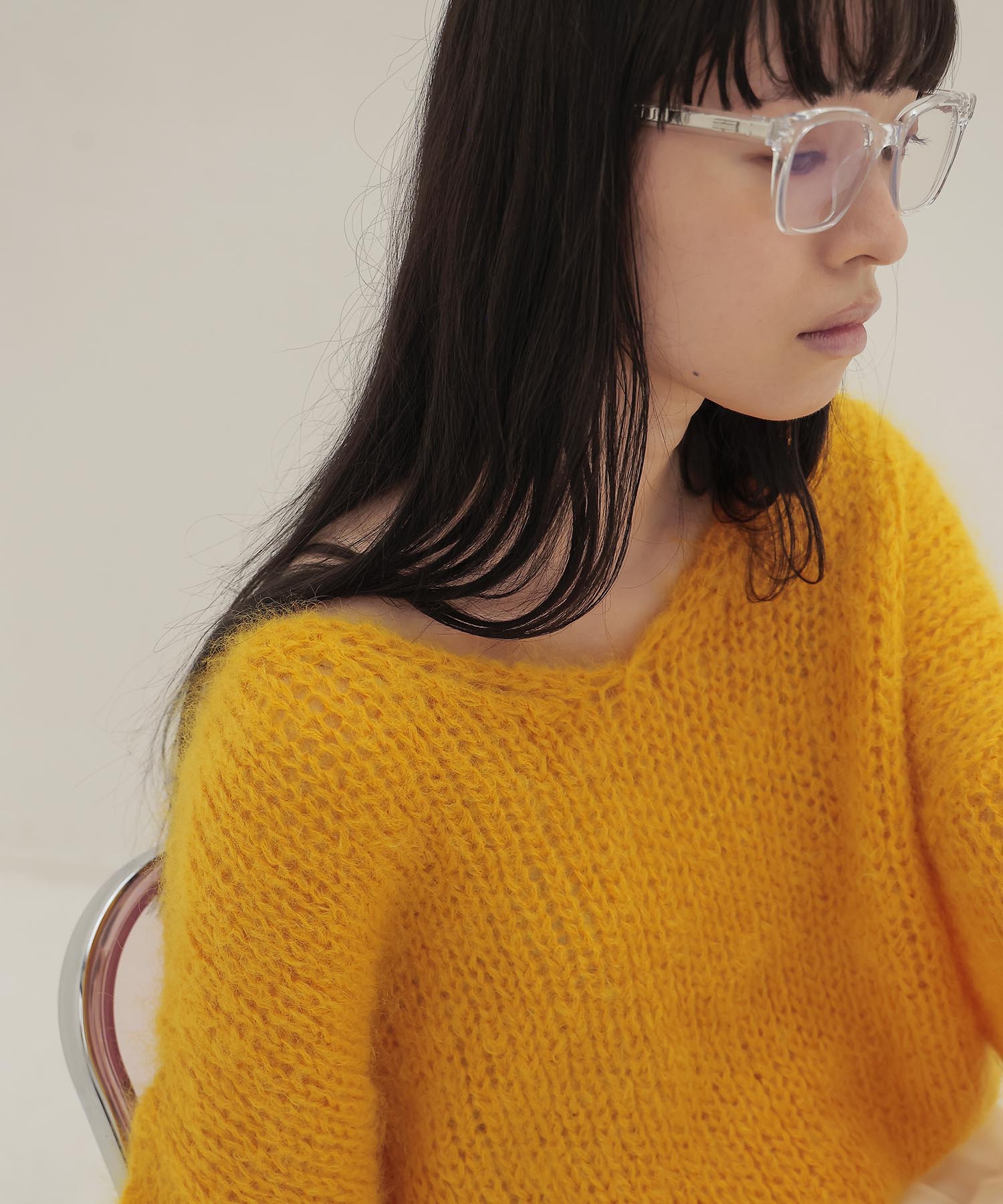 chunky mohair Vneck pullover