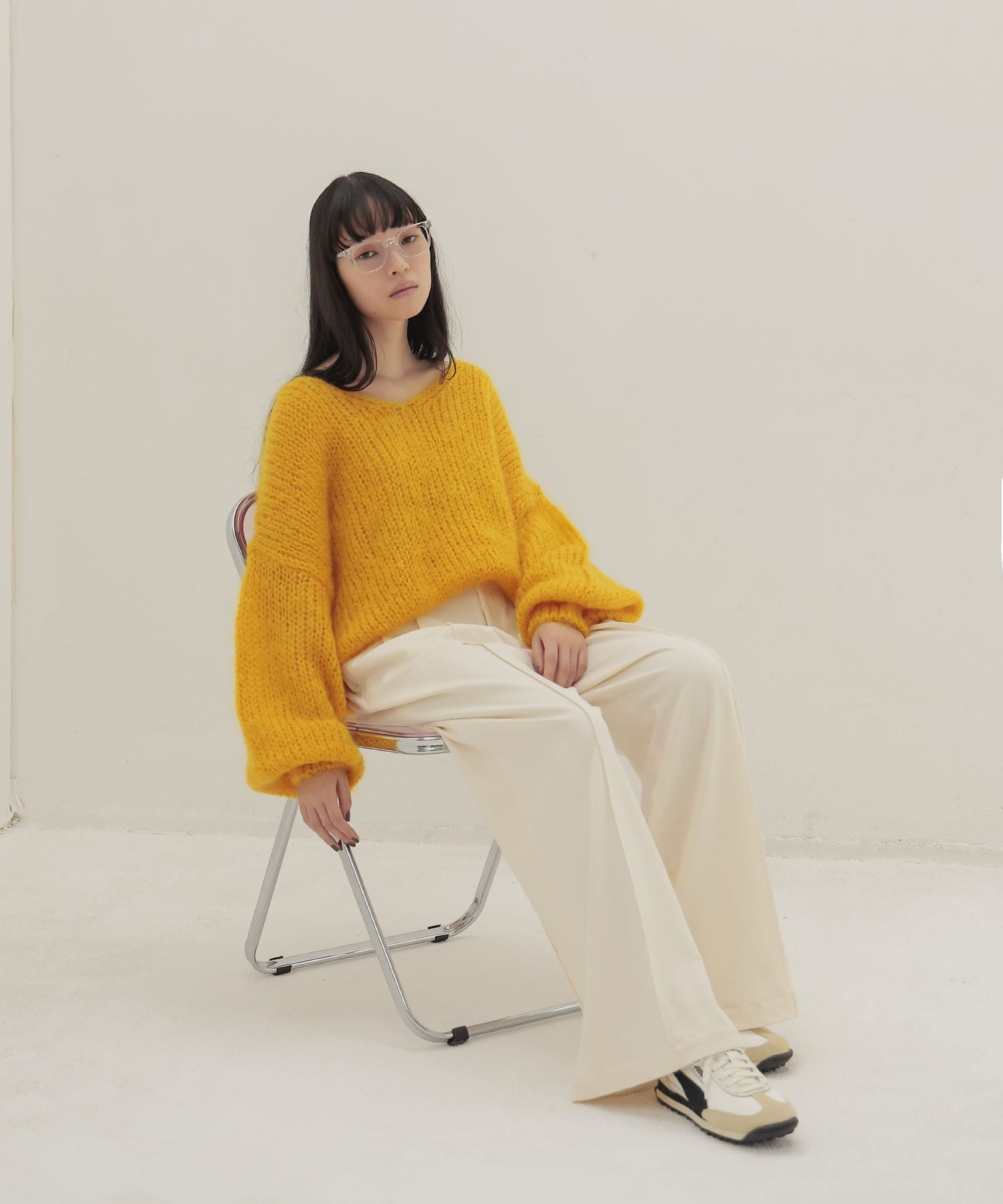 chunky mohair Vneck pullover