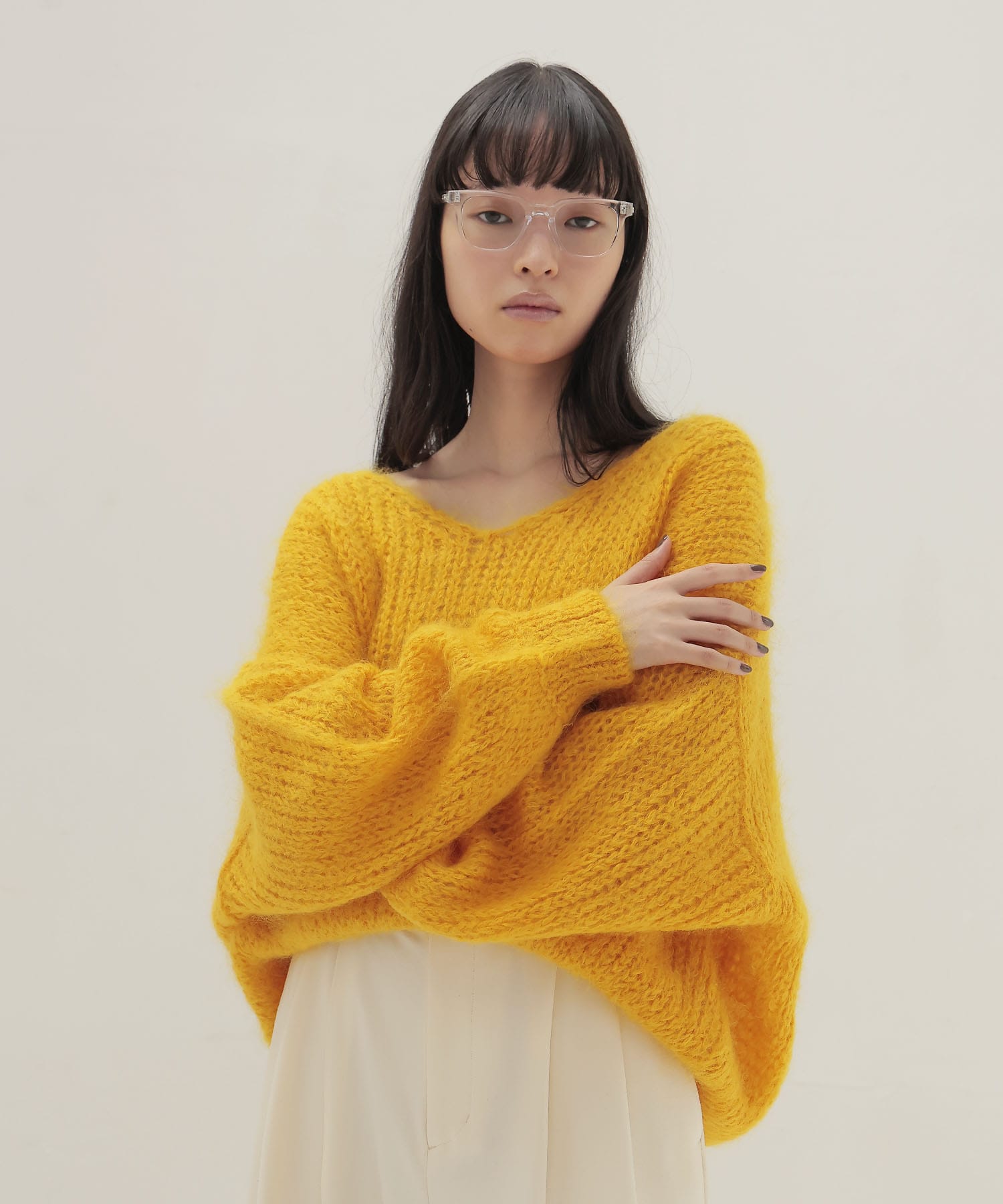 chunky mohair Vneck pullover