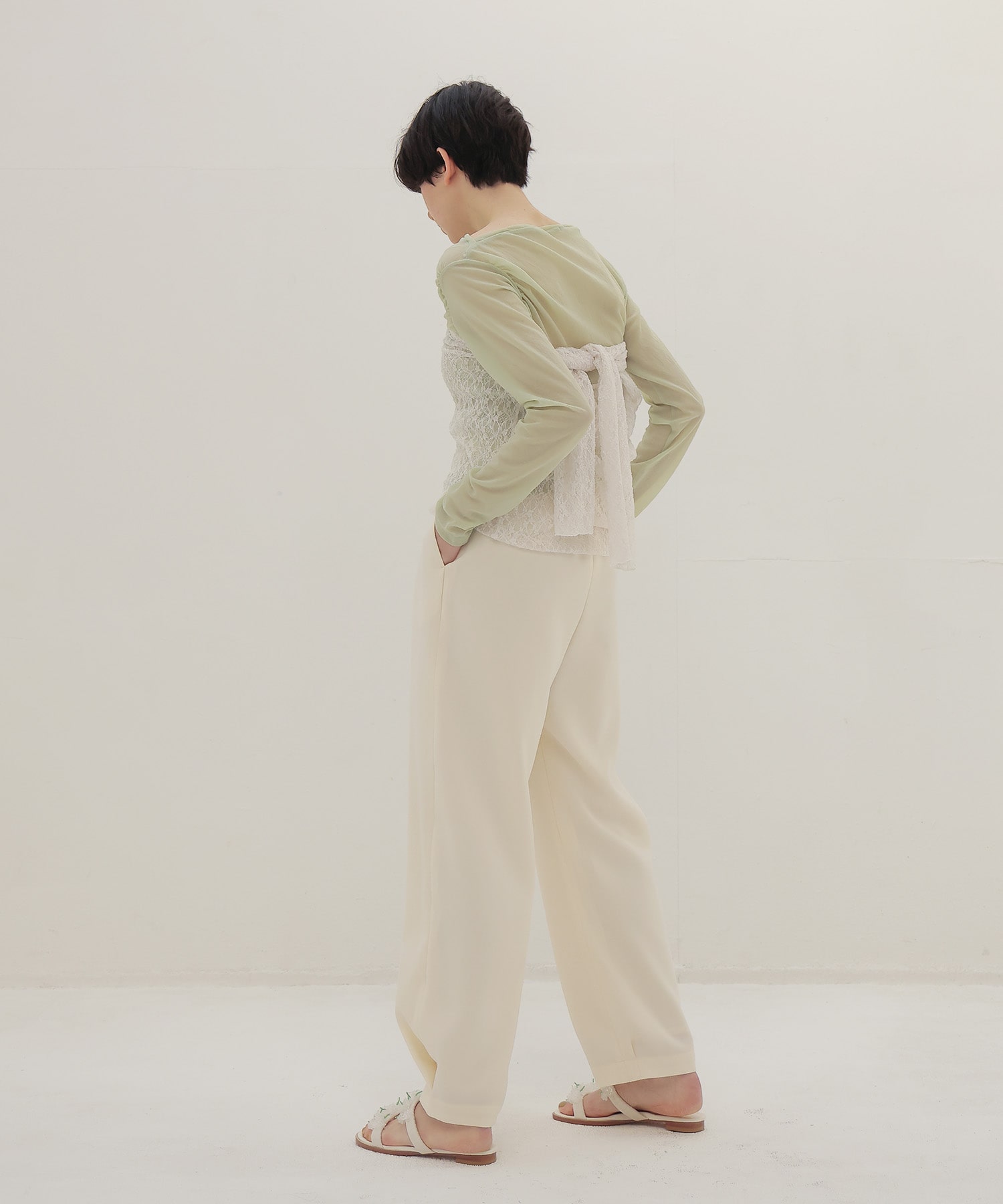 double satin hem tuck pants