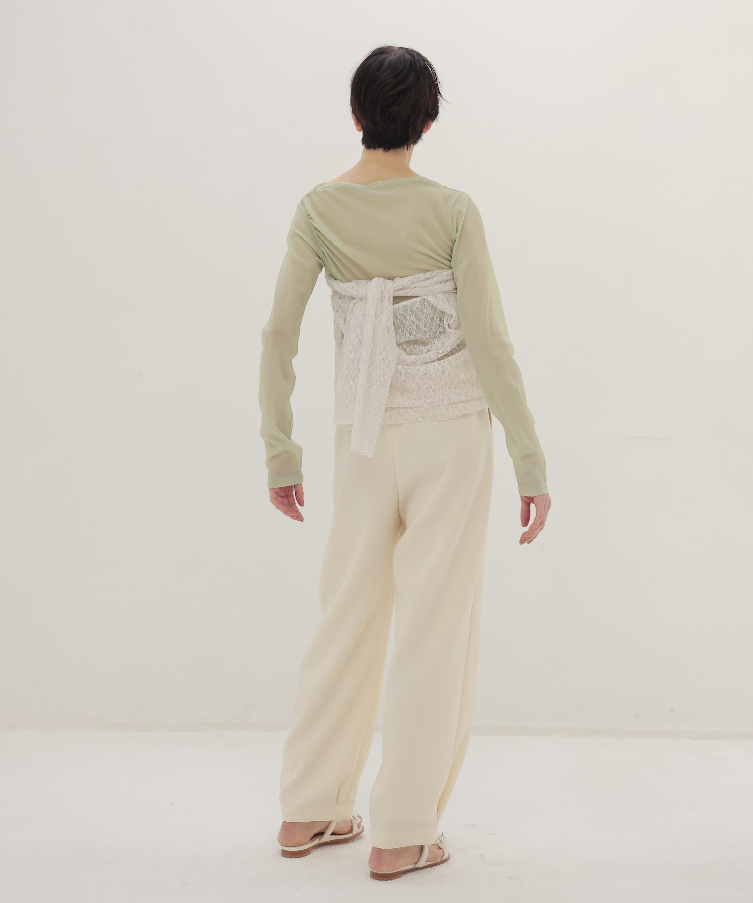 double satin hem tuck pants