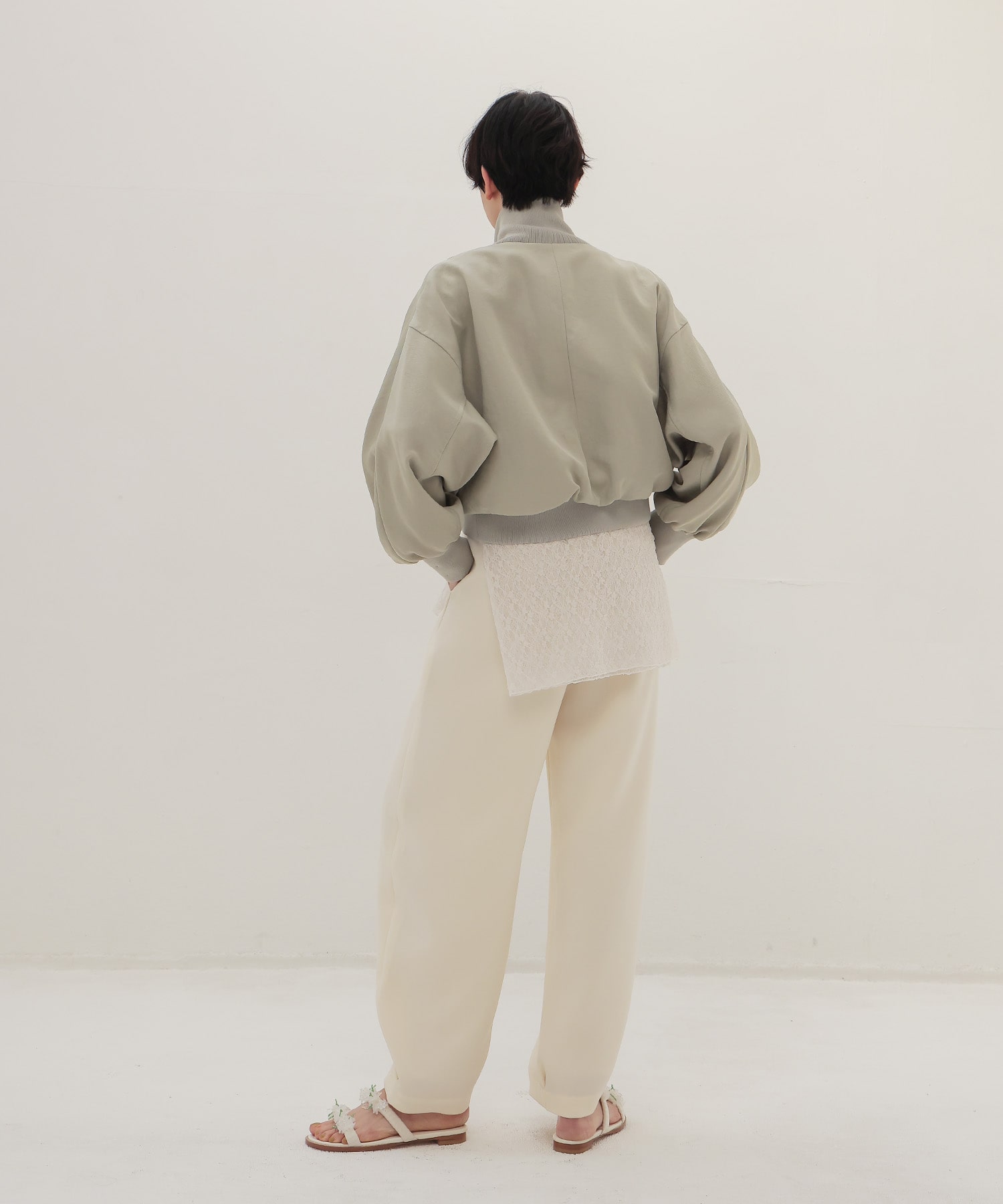 double satin hem tuck pants