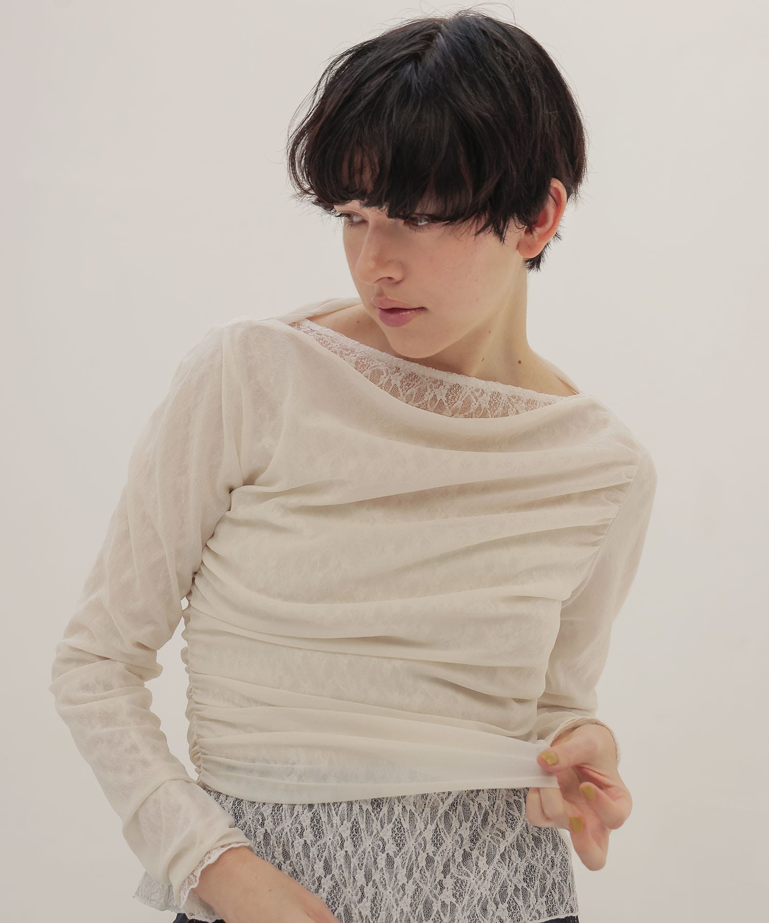 organza oblique gather pullover