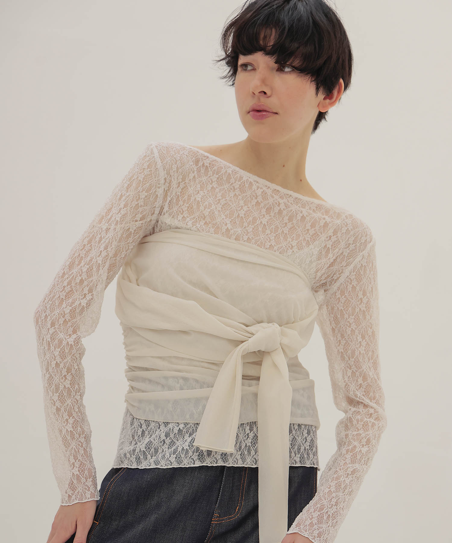organza oblique gather pullover