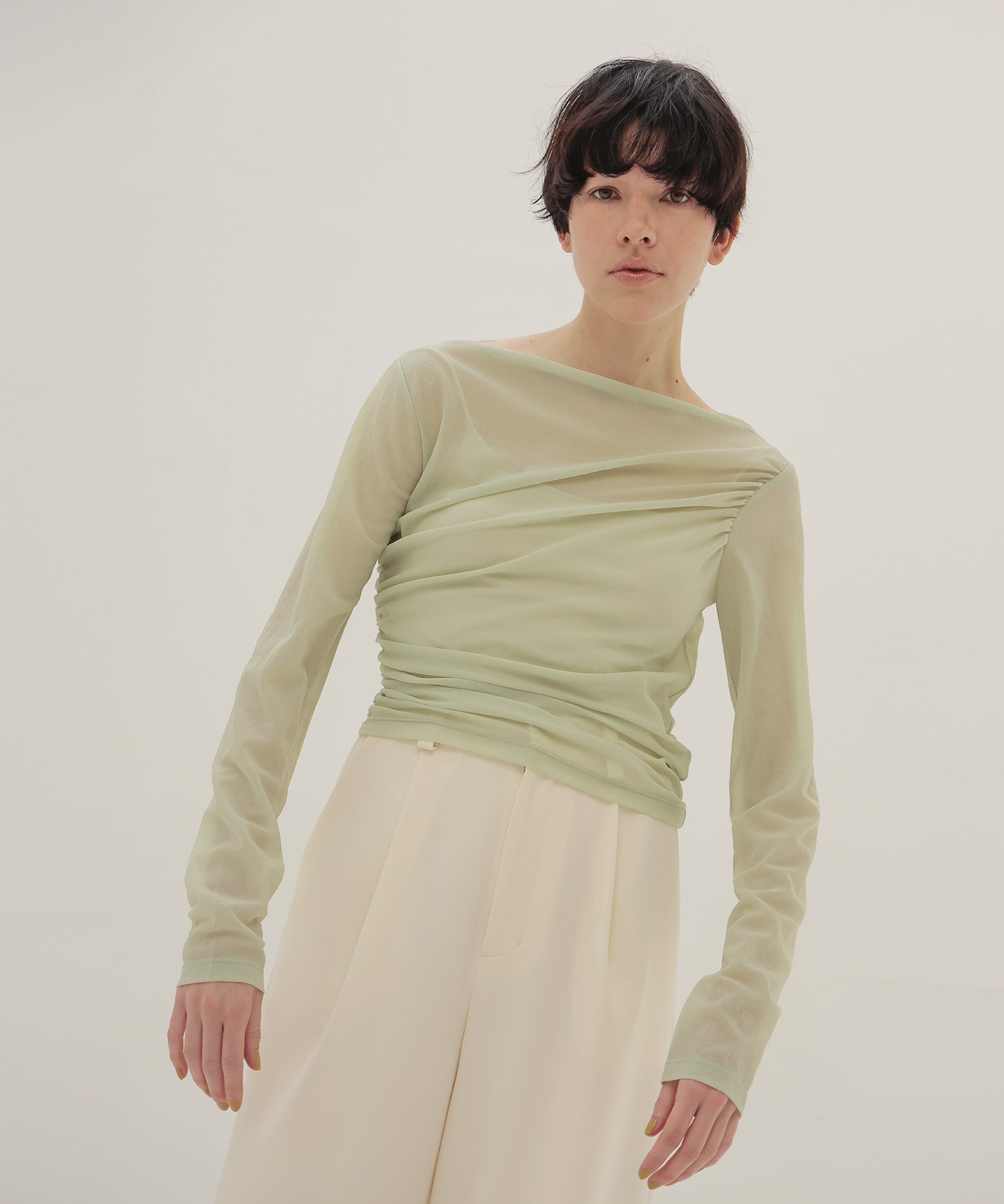 organza oblique gather pullover