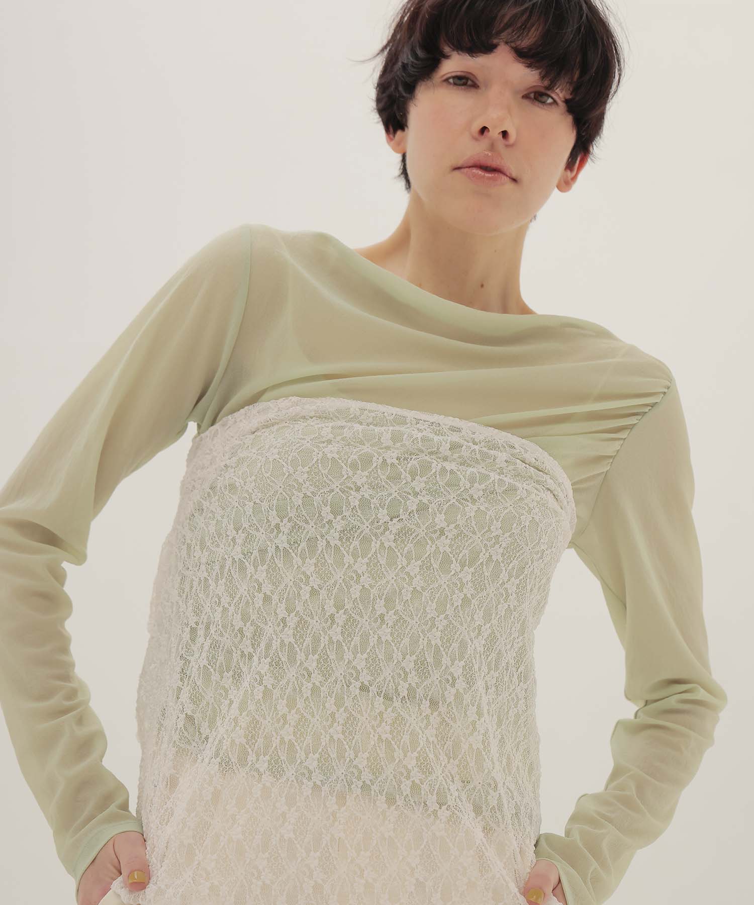 organza oblique gather pullover