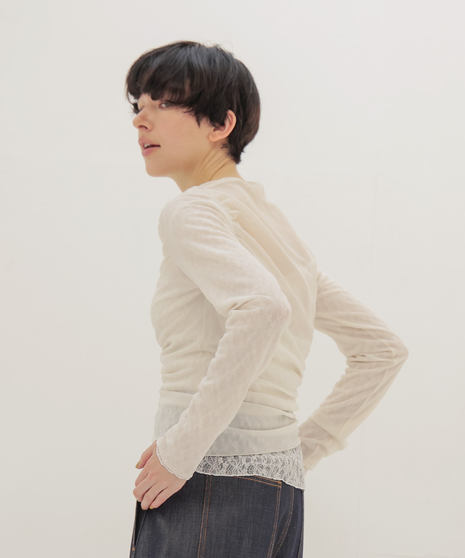 organza oblique gather pullover