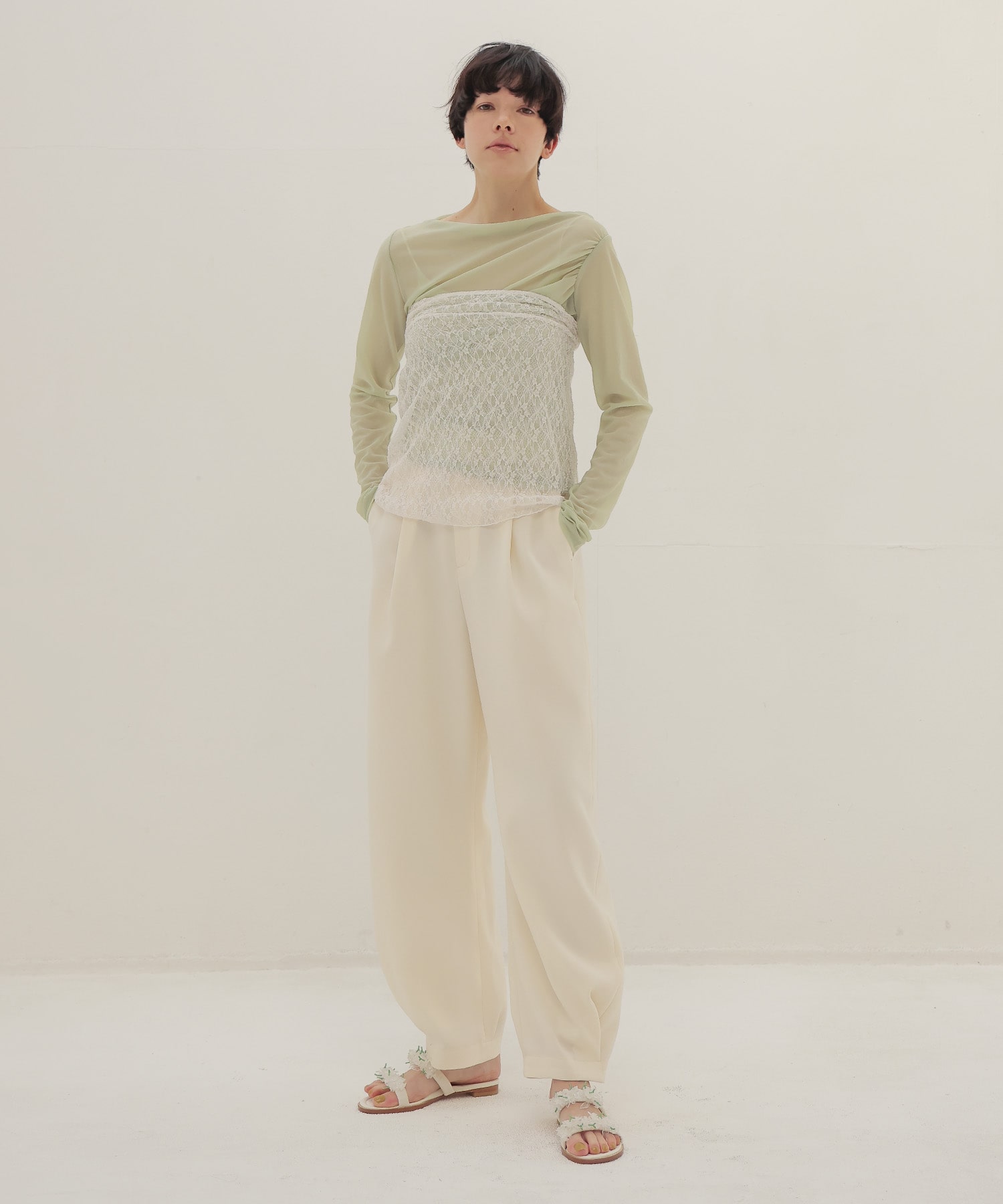 organza oblique gather pullover