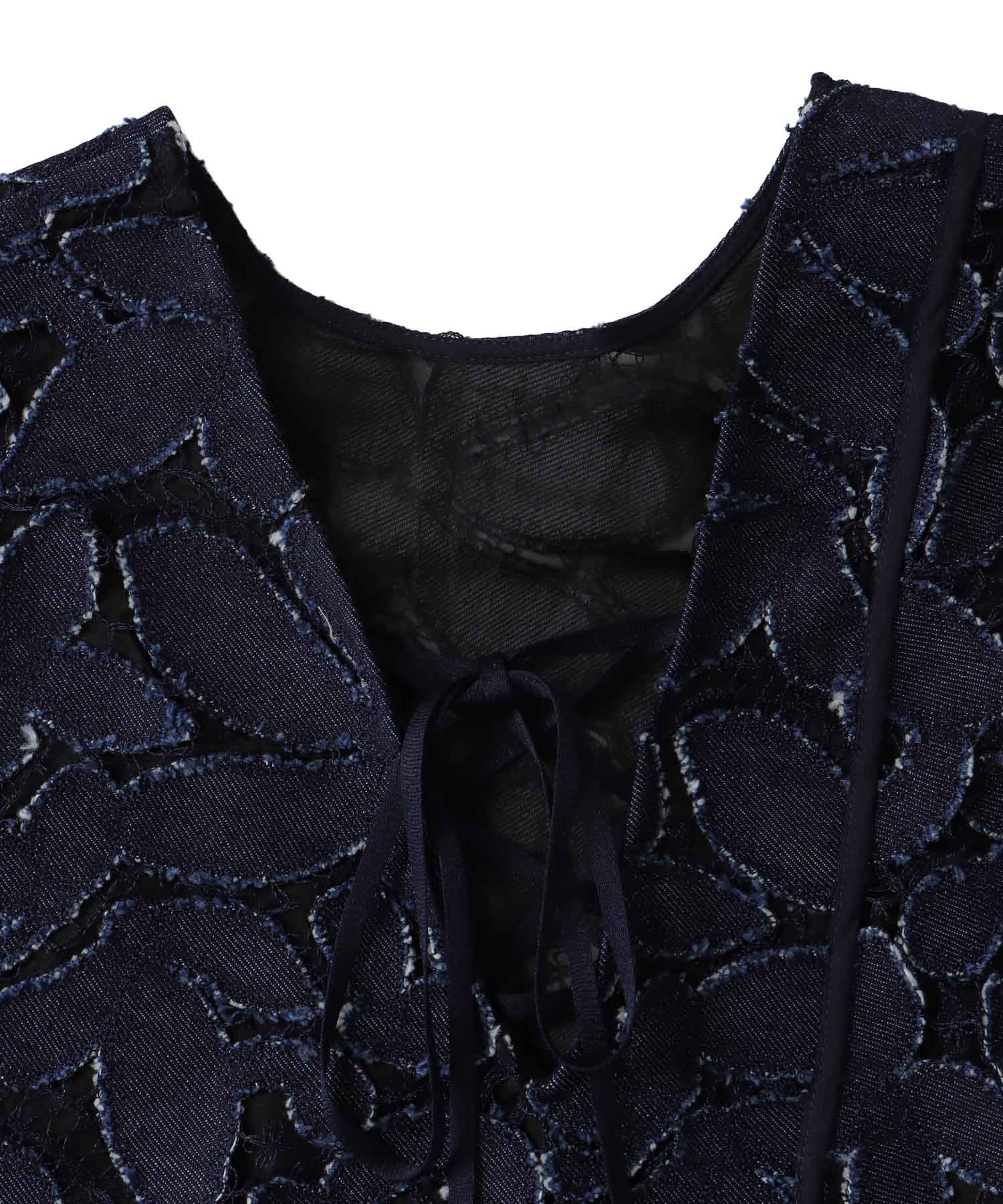 flower denim lace irregular blouse