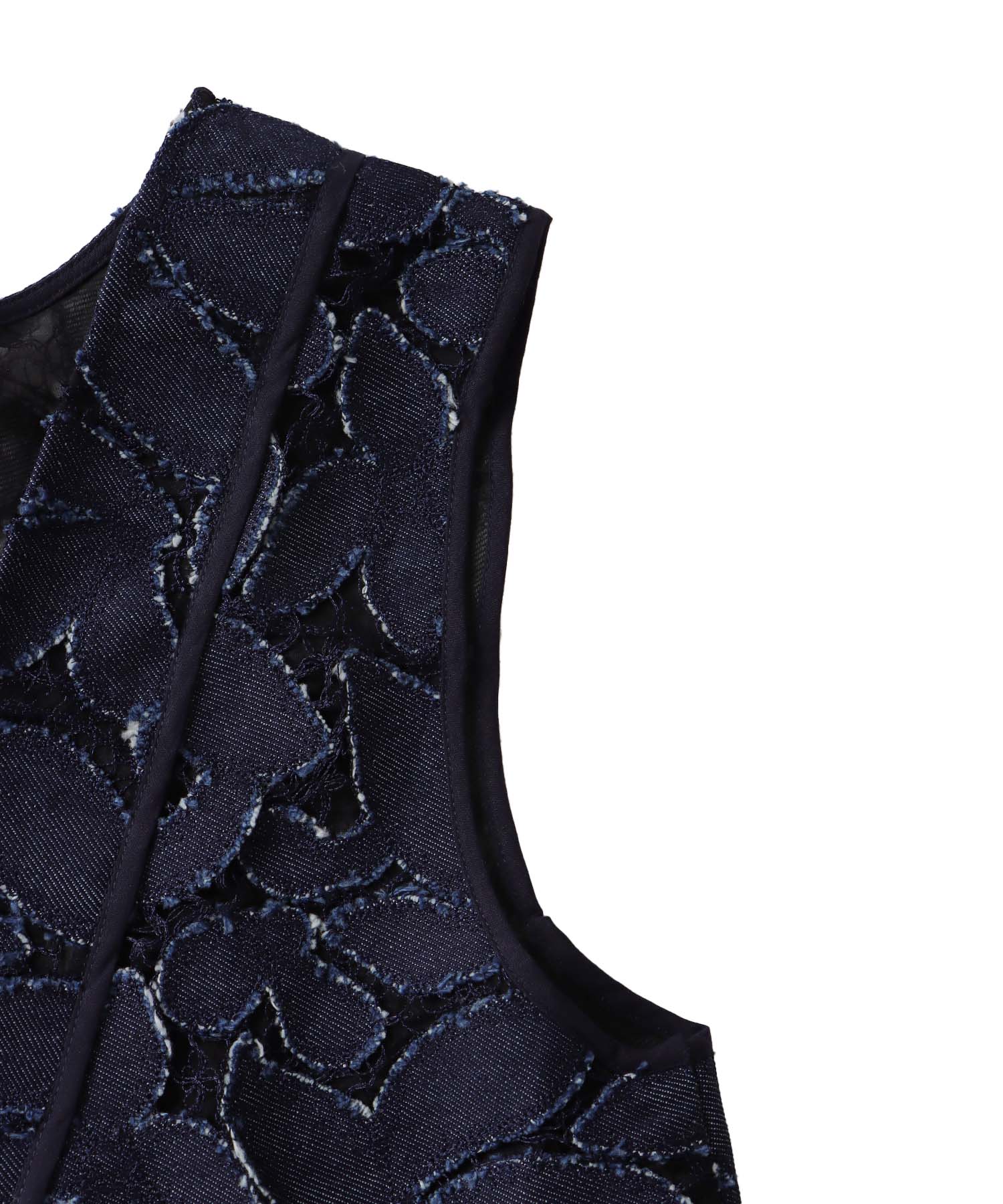 flower denim lace irregular blouse