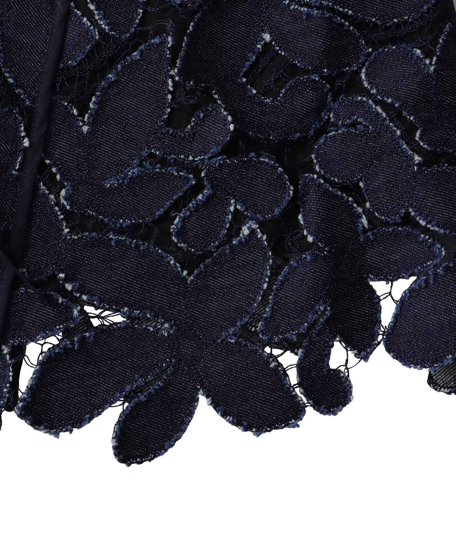 flower denim lace irregular blouse