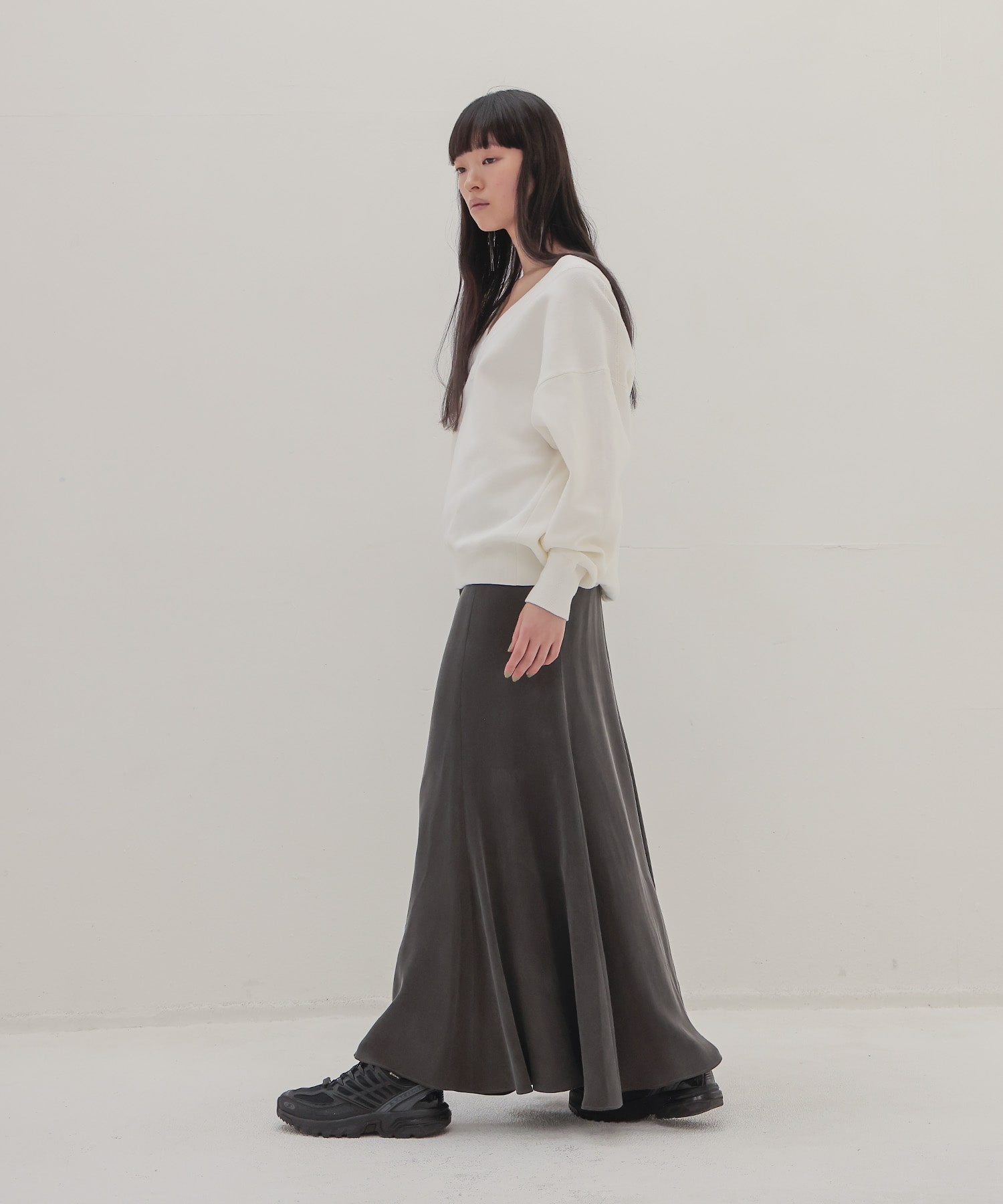 cupro panel flare skirt