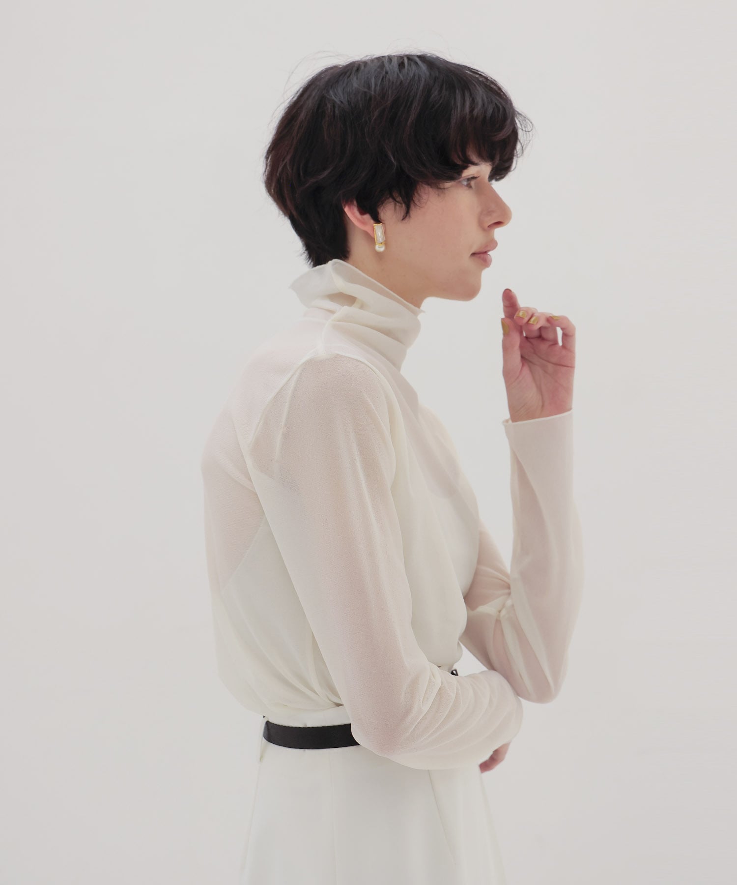 sheer organza high neck pullover