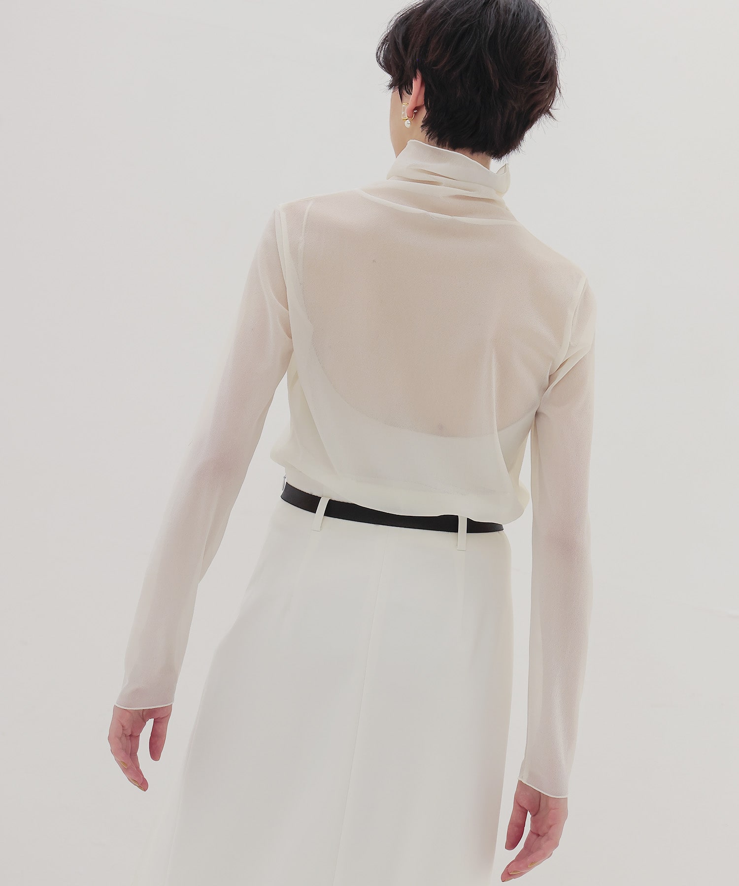 sheer organza high neck pullover