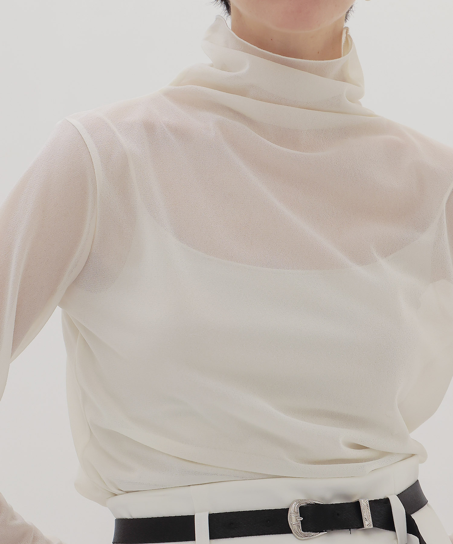 sheer organza high neck pullover