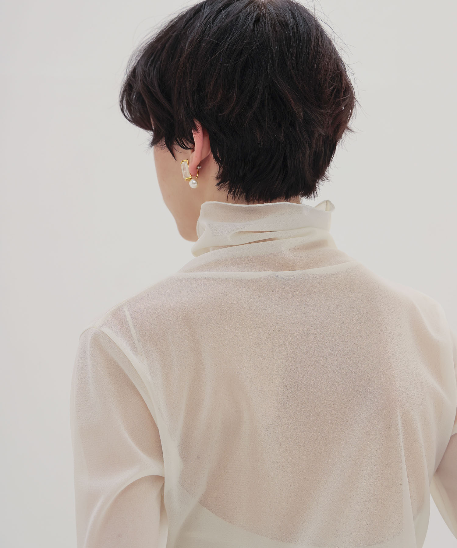 sheer organza high neck pullover