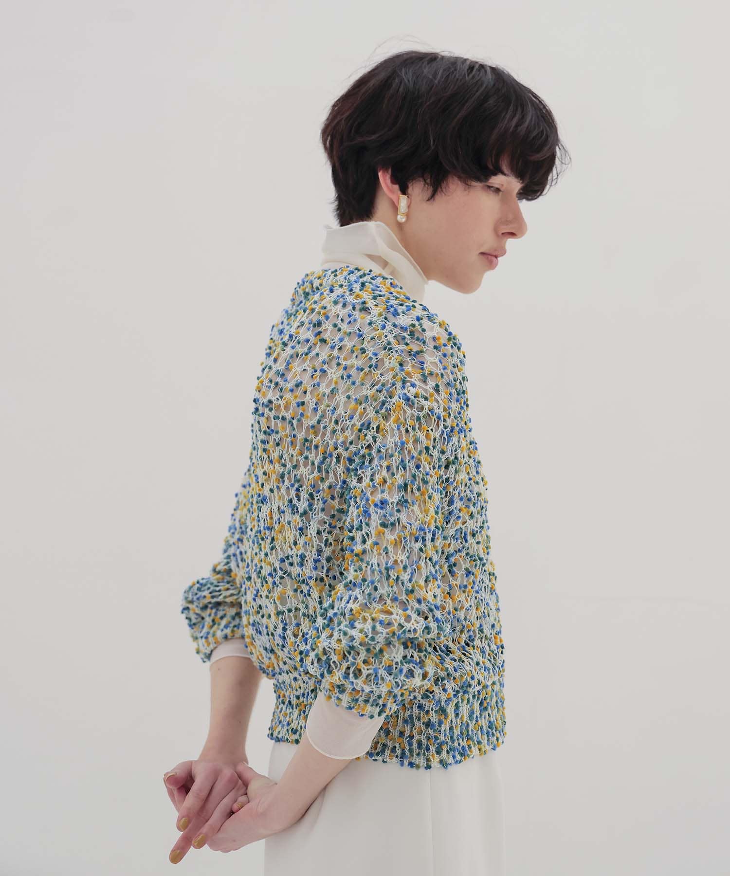 sheer organza high neck pullover