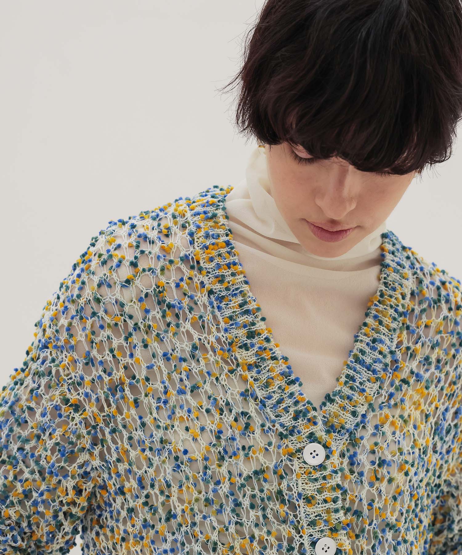 ponpon mesh cardigan