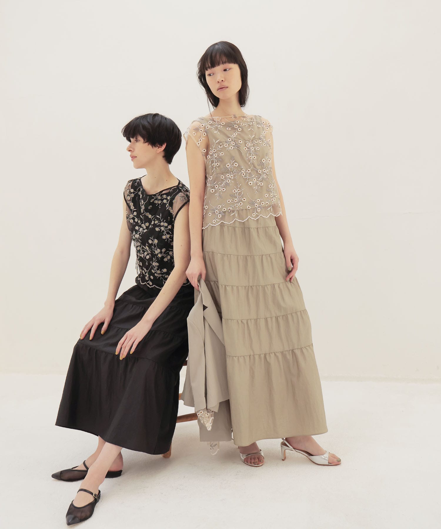 vintage washer x flower tulle twin set