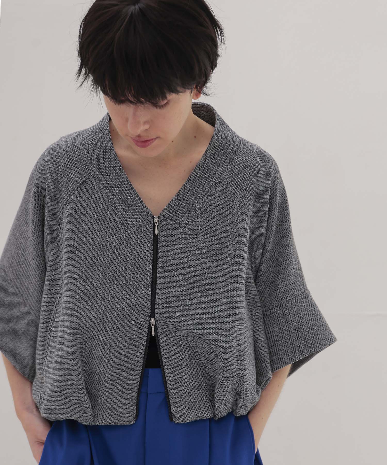 swelling tweed zip blouson