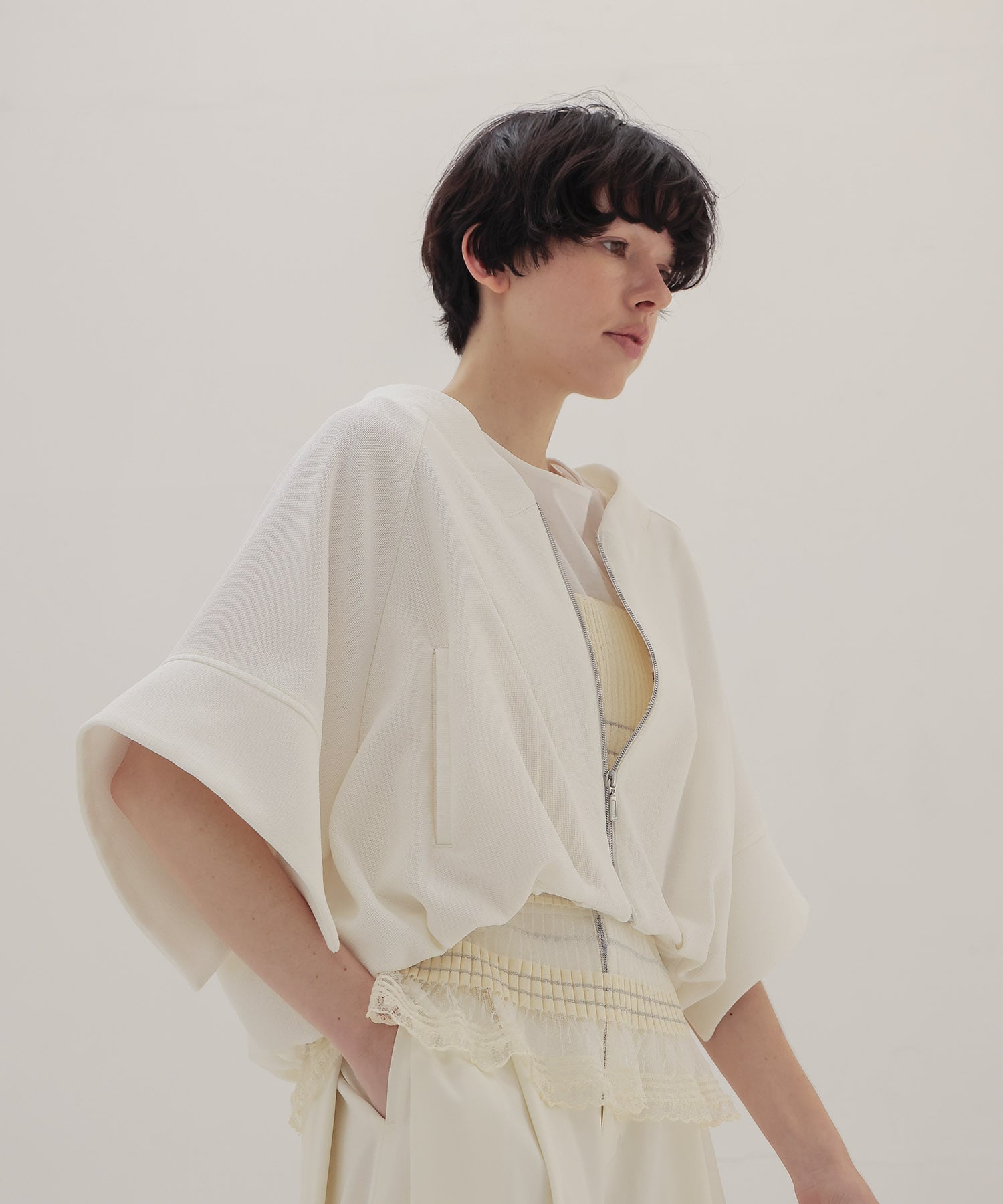 swelling tweed zip blouson