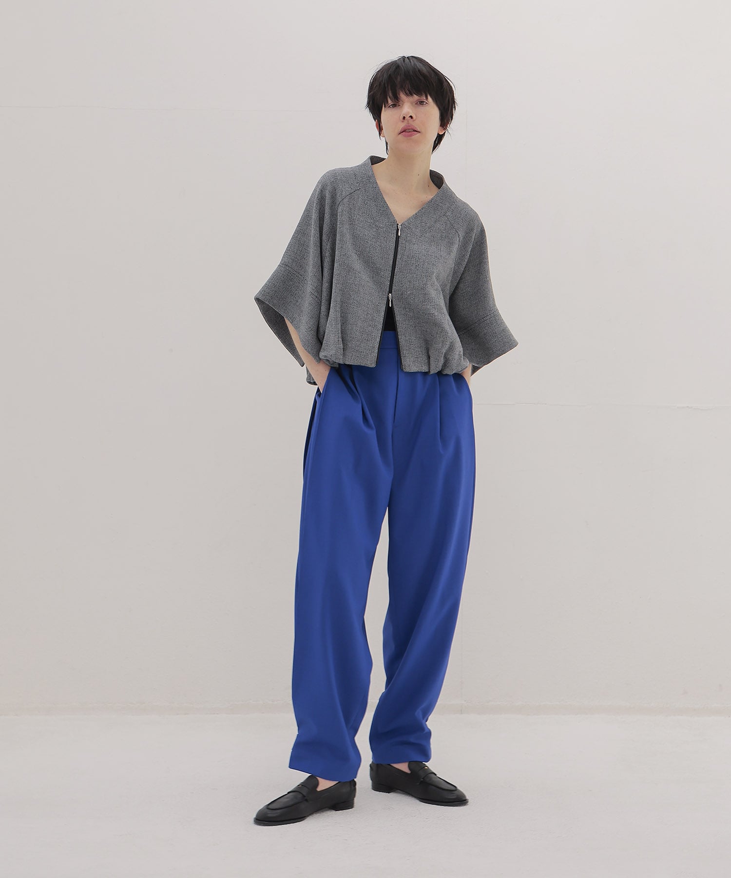 swelling tweed zip blouson